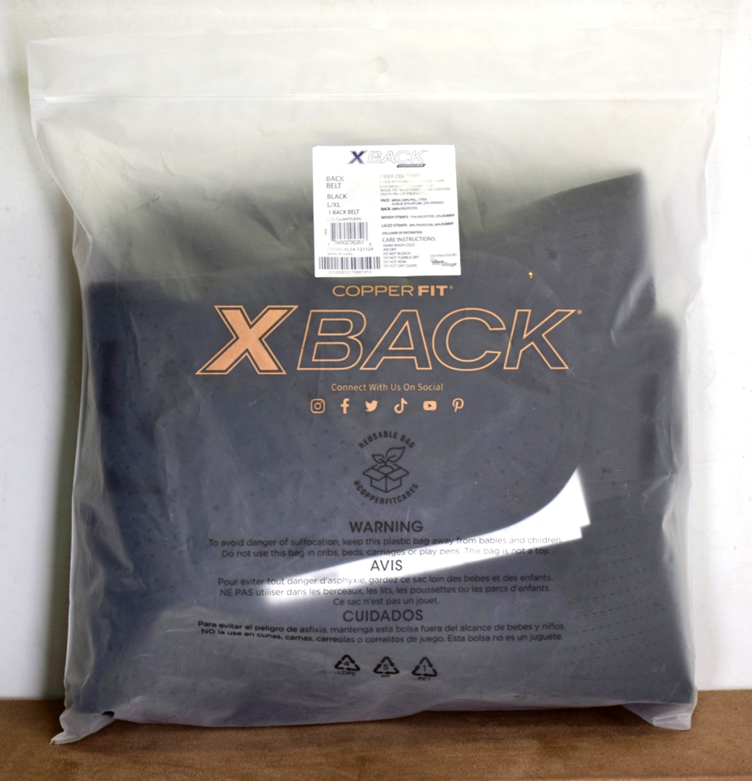 Copper Fit X-Back Support Brace Lumbar Support Adjustable Back Belt ~ L/XL
