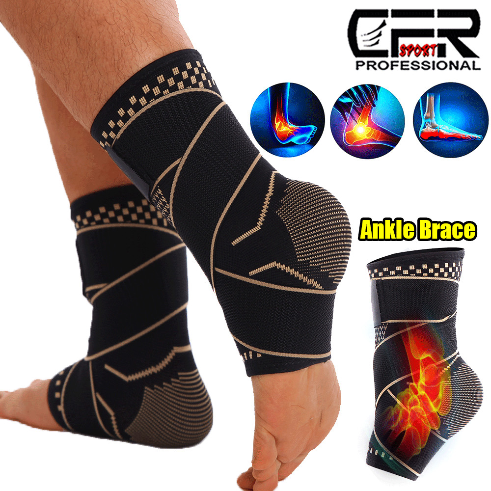 Copper Ankle Support Compression Strap Achilles Tendon Brace Sprain Sports Wrap