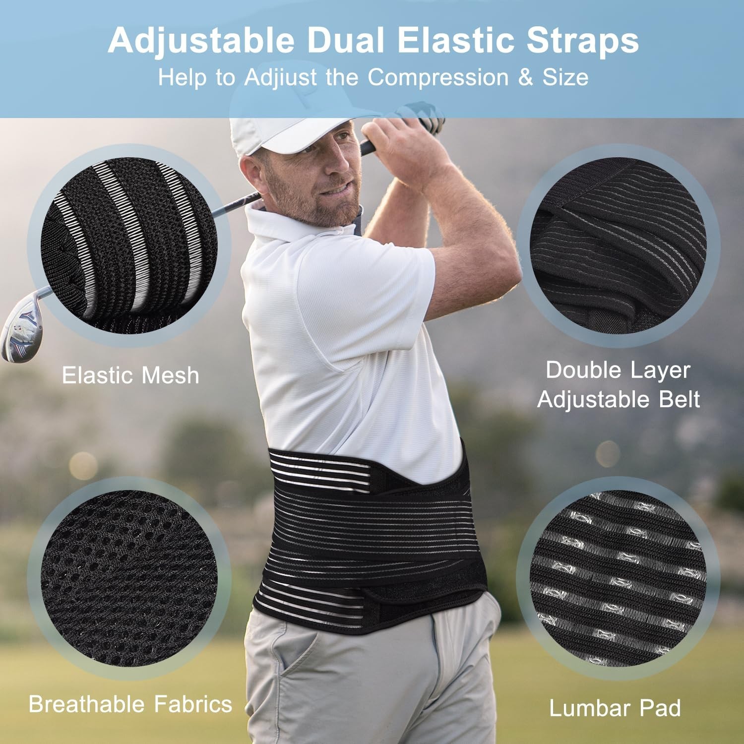 Lumbar Pad Back Brace – Adjustable Breathable Support for Lower Back Pain, L/XL