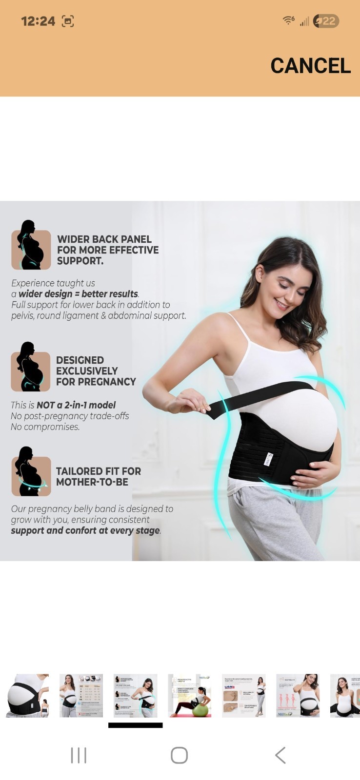 NeoTech Care Pregnancy Support Maternity Belt, Belly Brace, Size M, Black Color