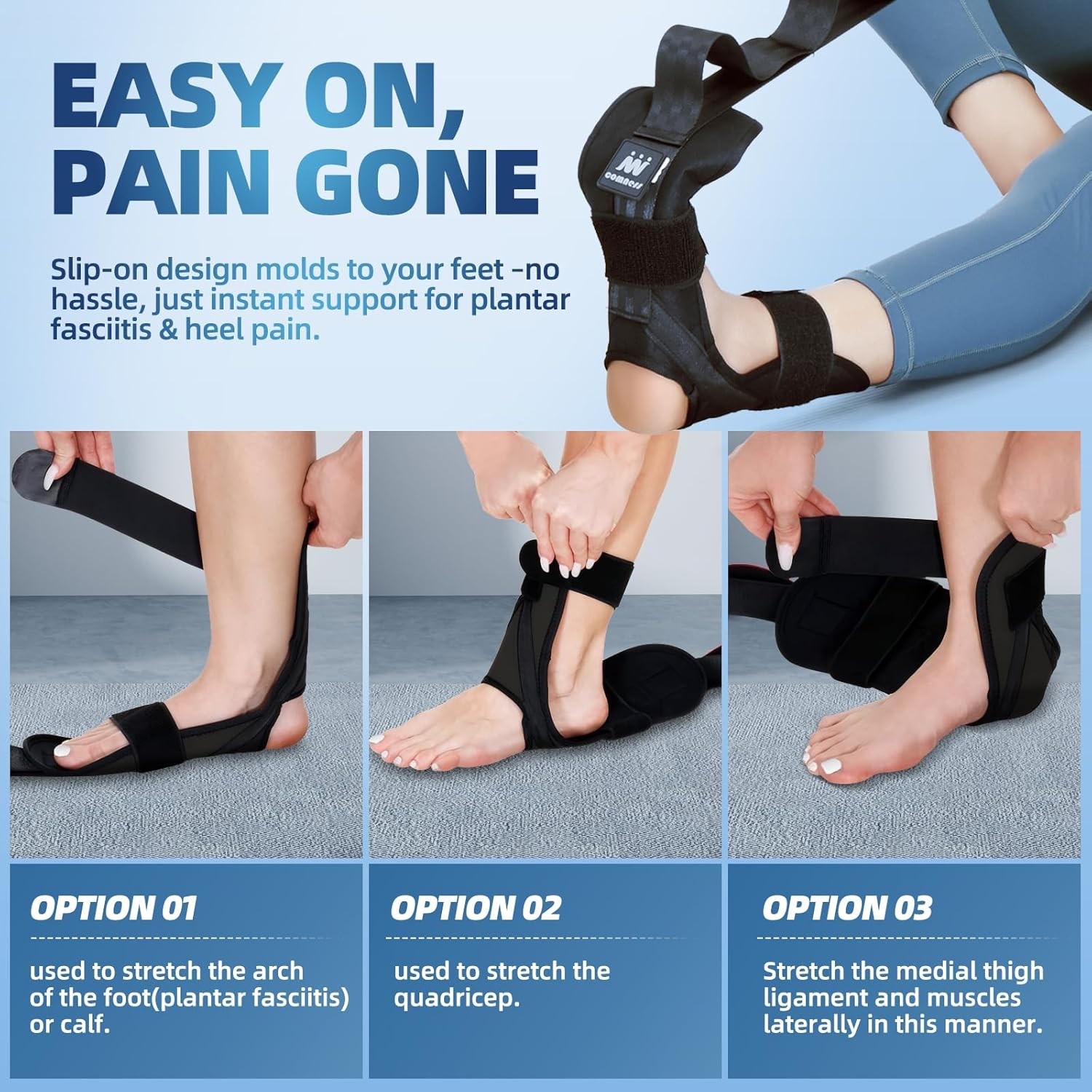 comness Foot and Calf Stretcher-Stretching Strap For Plantar Fasciitis, Heel …