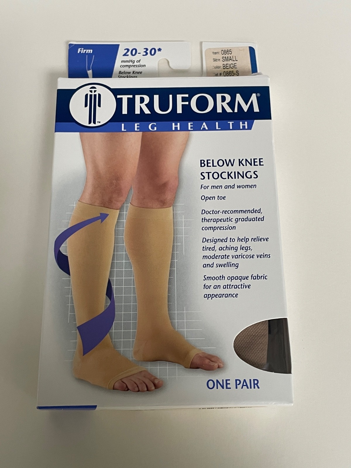 Beige Truform Leg Health Medical Compression Stockings Firm Open Toe,Small, New