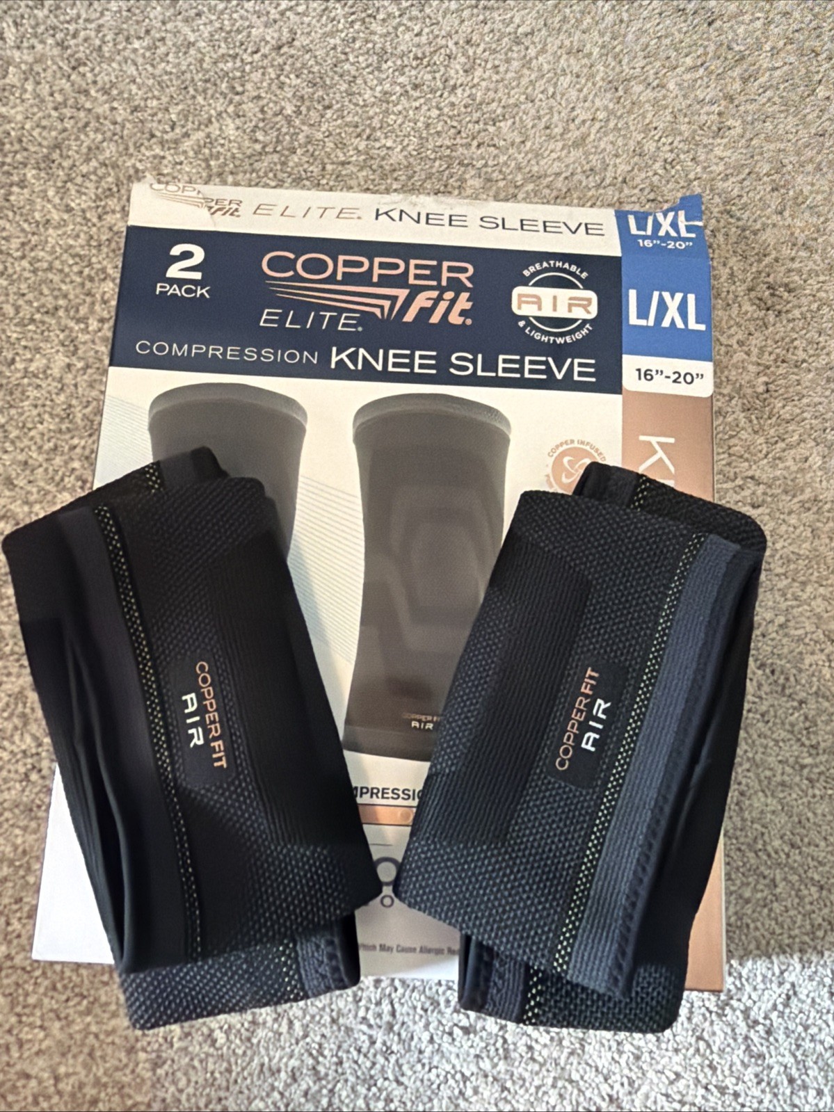 Copper Fit Elite Air Compression Knee Sleeve, 2 Pack – L/XL size Open Box
