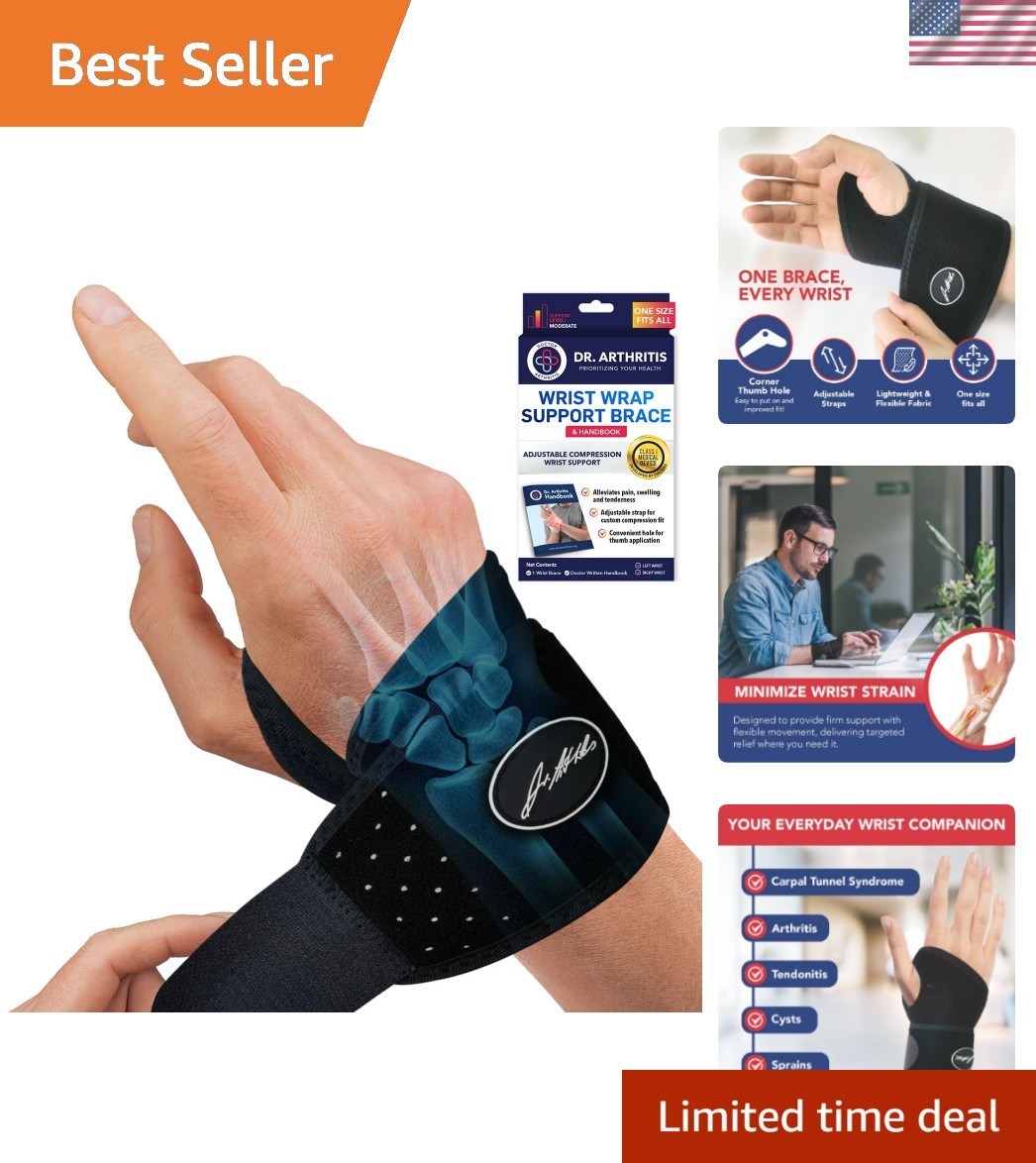 Doctor-Designed Adjustable Wrist Brace for Carpal Tunnel Relief – Black