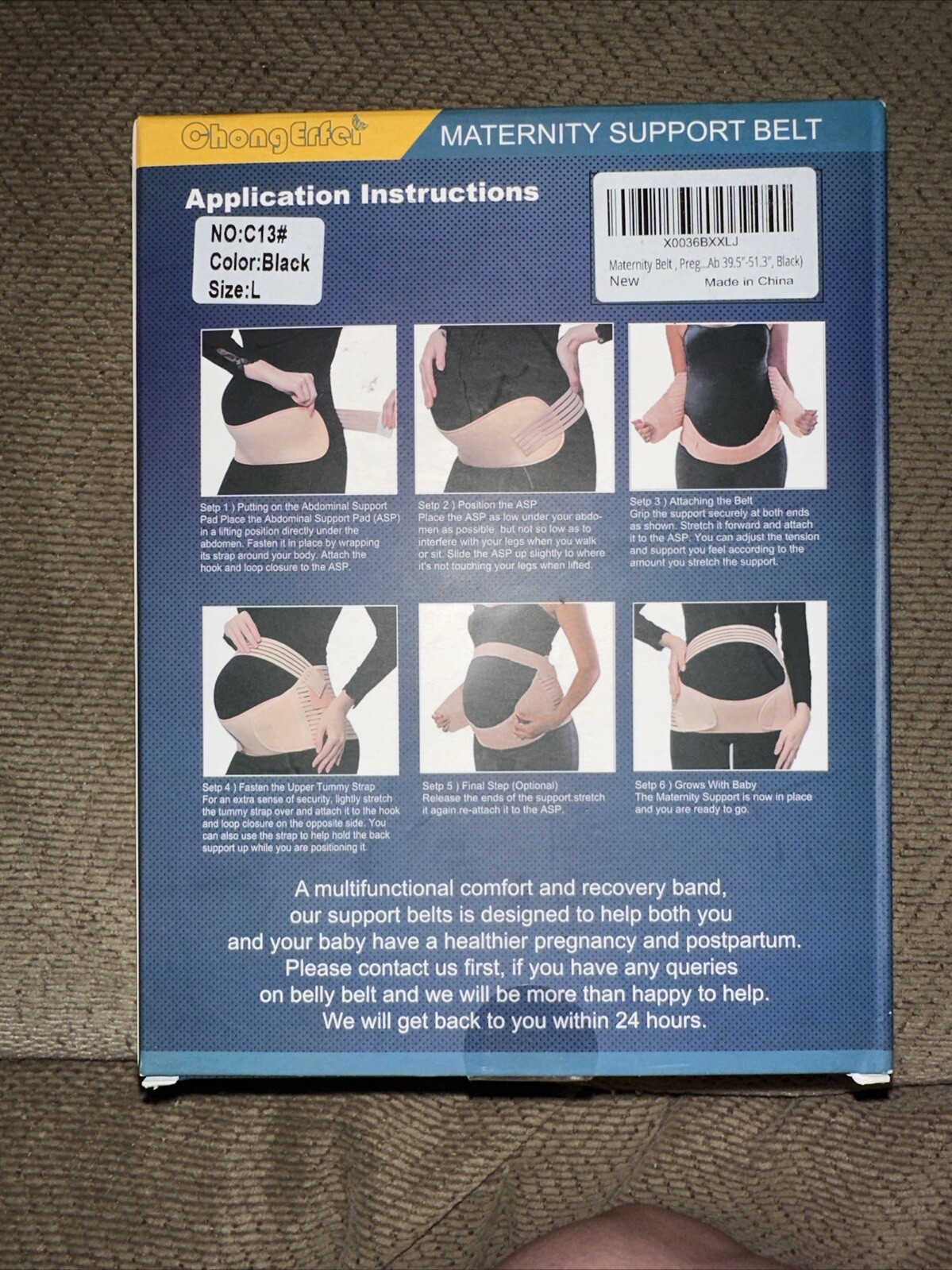 Adjustable Maternity Support Belt – Black Size Large