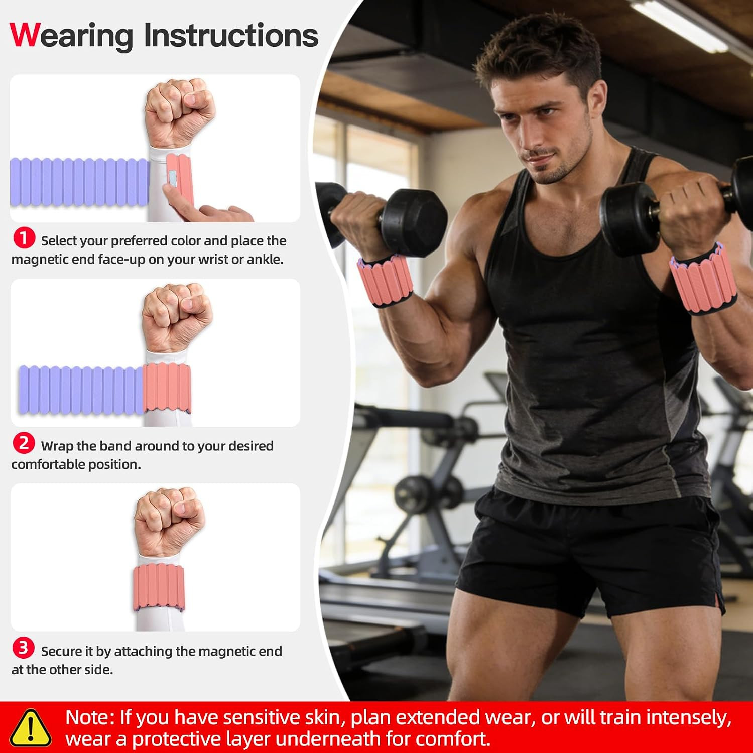 Adjustable Wrist & Ankle Weights 2Pack, Wearable Silicone Weighted Bracelet for