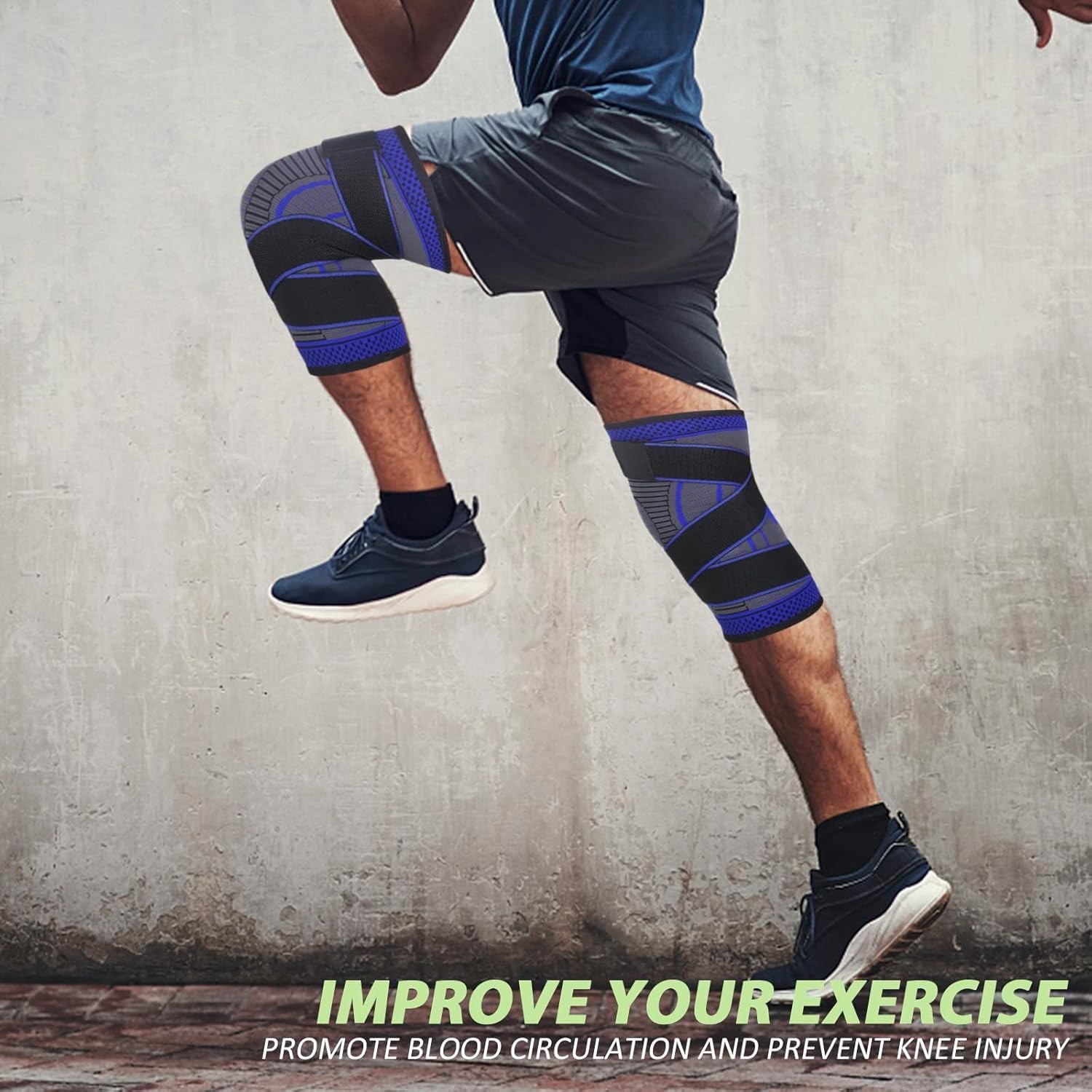 Dark Blue Compression Knee Brace for Meniscus Injury – X-Large Anti-Slip Design