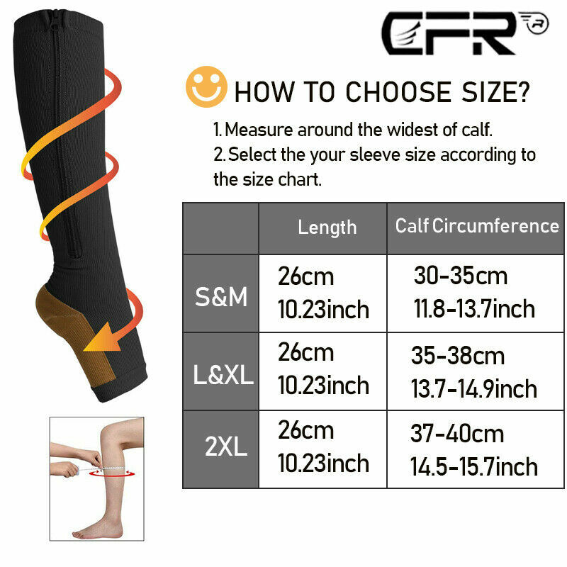 Zipper Compression Socks Stockings 20-30mmHg Sport Varicose Veins Arthritis Wrap