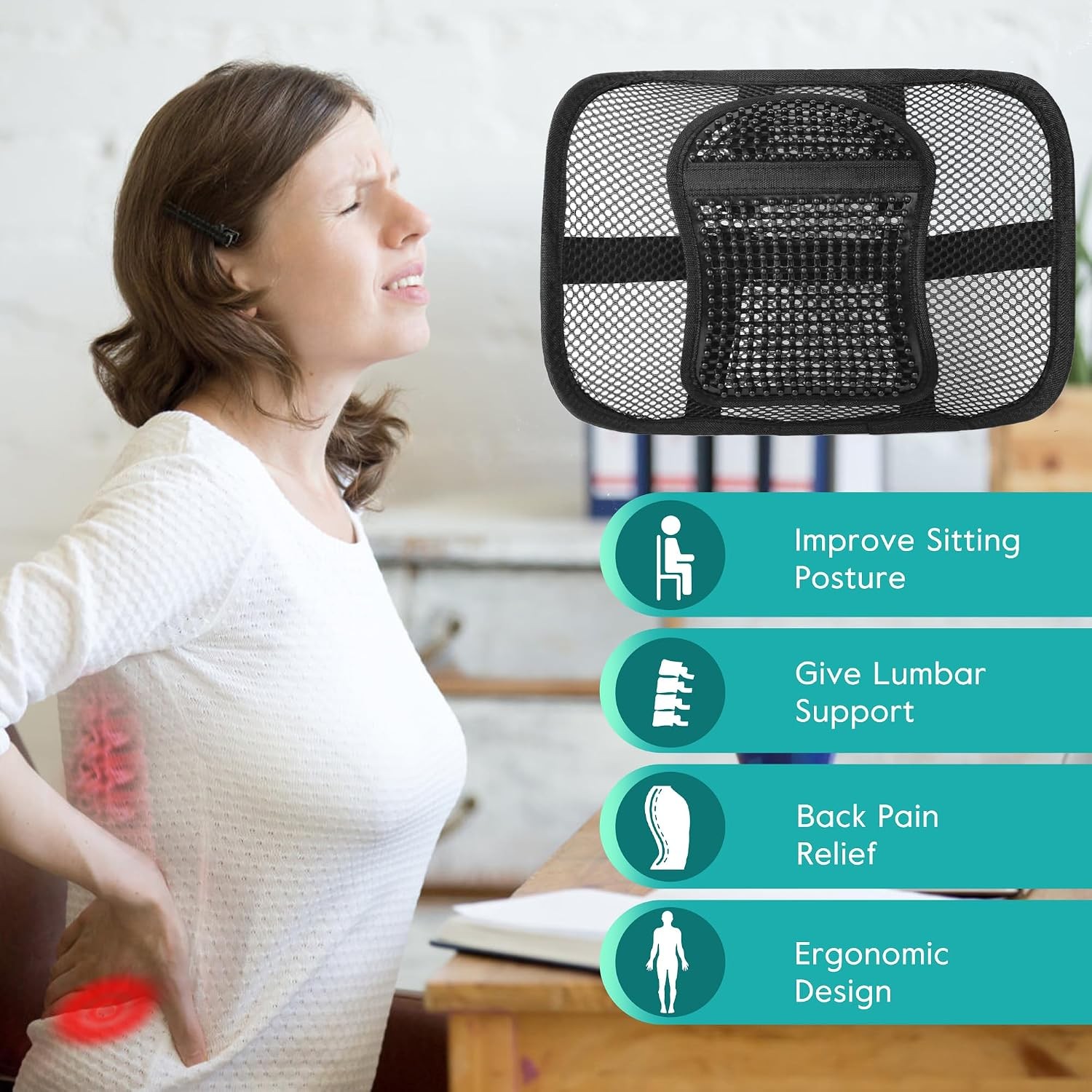 Mesh Back Lumbar Support Seat Cushion Breathable Office Chairs Car 12 X 16