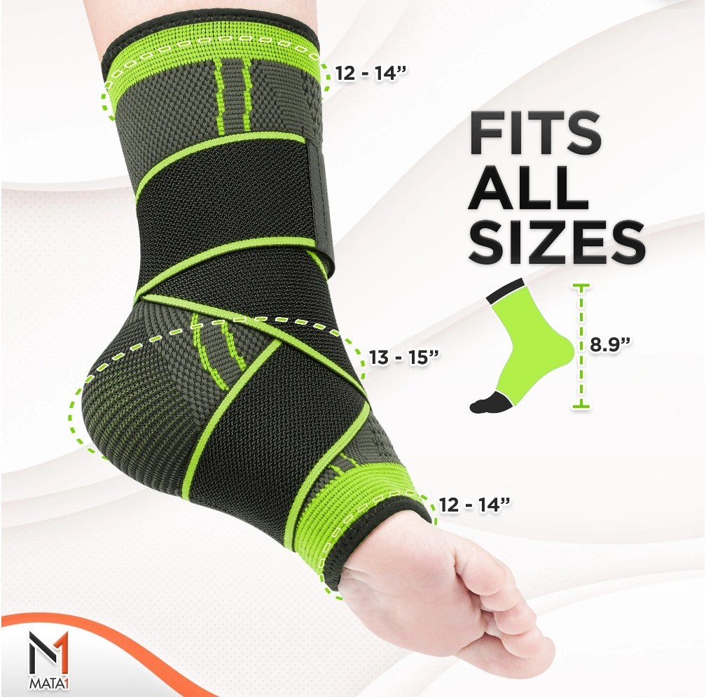 Mata1 – Ankle Brace for Plantar Fascitis Sprain Achilles – Black/Green- One Size