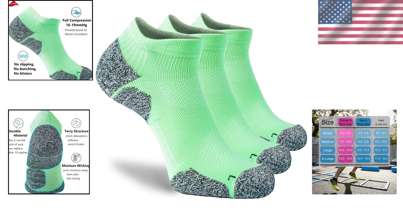 Light-Green Geometric Ankle Socks Multipack – Comfort & Performance Combined