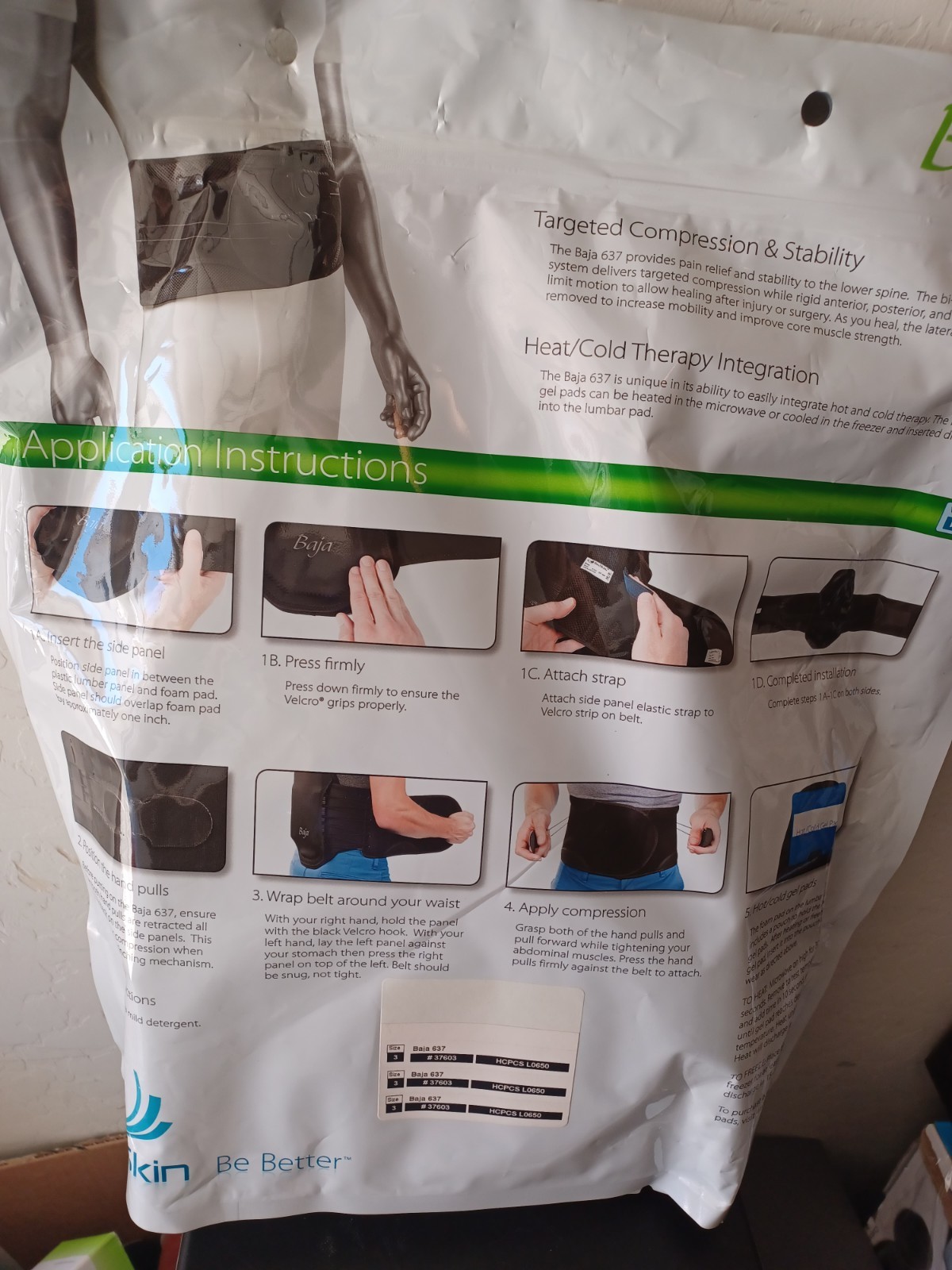 NEW Bio-skin Baja 627 back brace Bischoffs medical Hot Cold PAIN RELIEF Size L