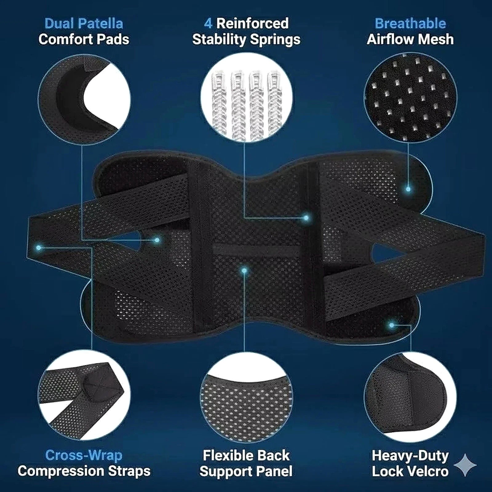 Adjustable Knee Brace Support Patella Stabilizer Pain Relief 4 Springs Men Women