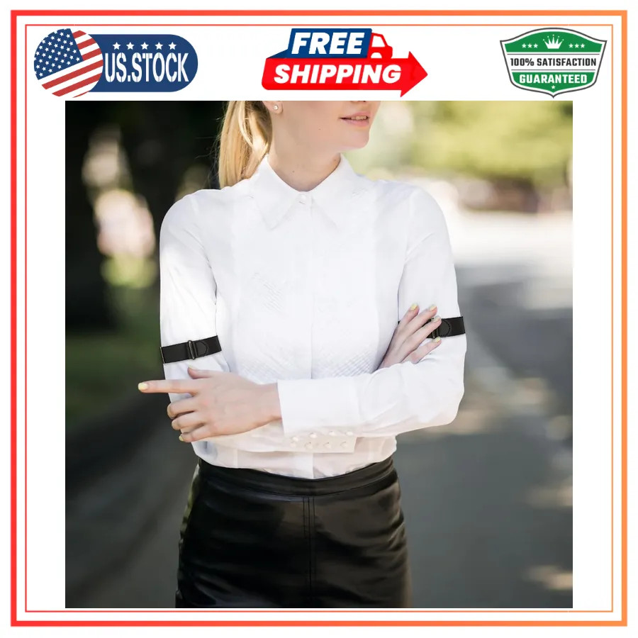 Elastic Adjustable Shirt Sleeve Garters Arm Bands Anti Slip Black 1 Pair