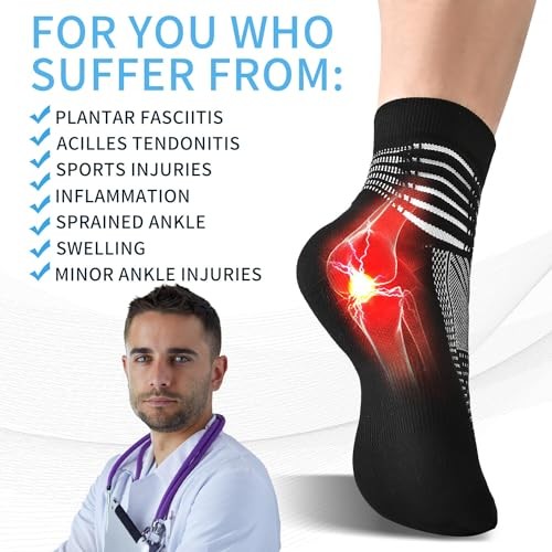 Compression Ankle Support Socks Wicking Large Black+white+dark Grey–3 Pairs