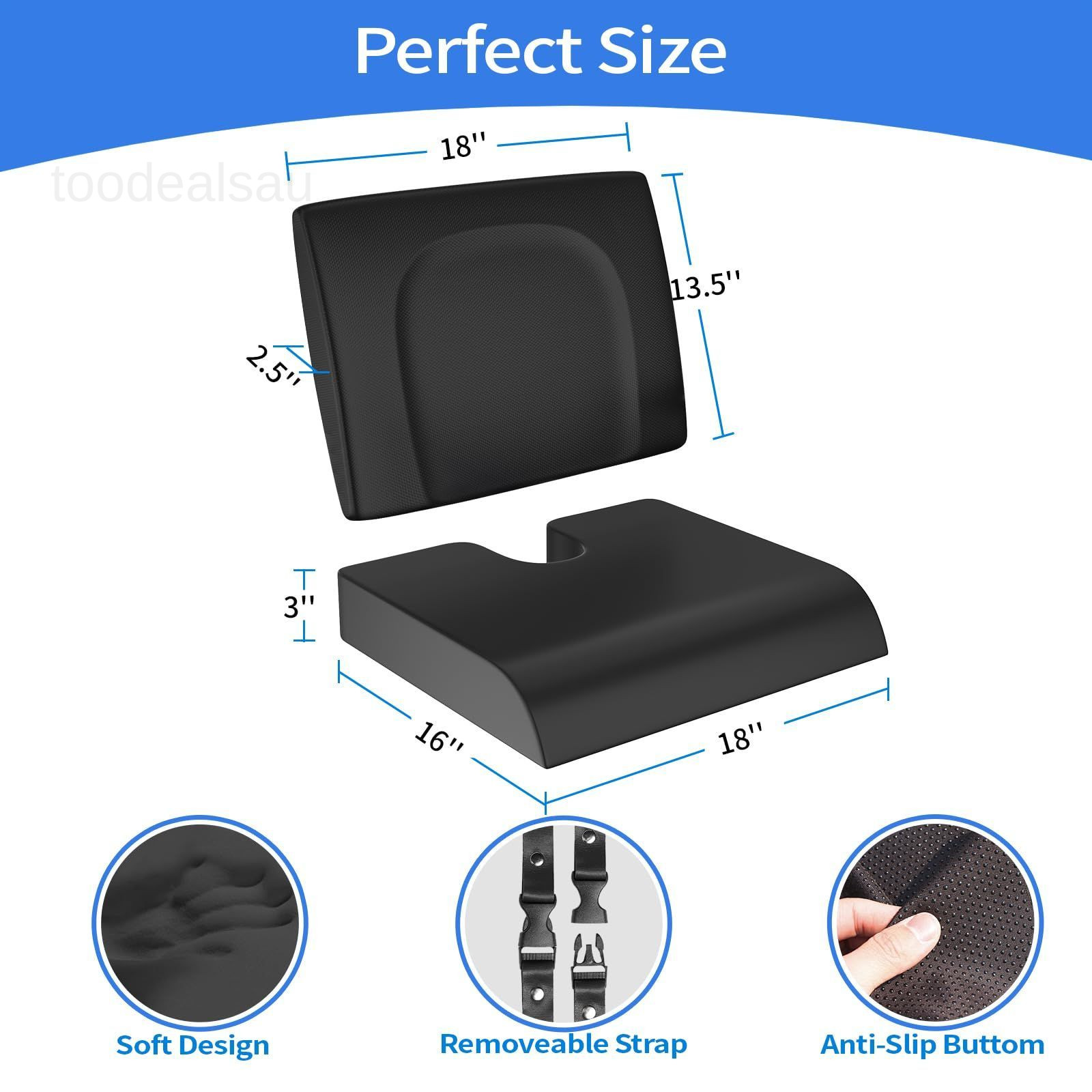 Wheelchair Cushions, 18”x16”x 3” Gel Seat X-Large, Black
