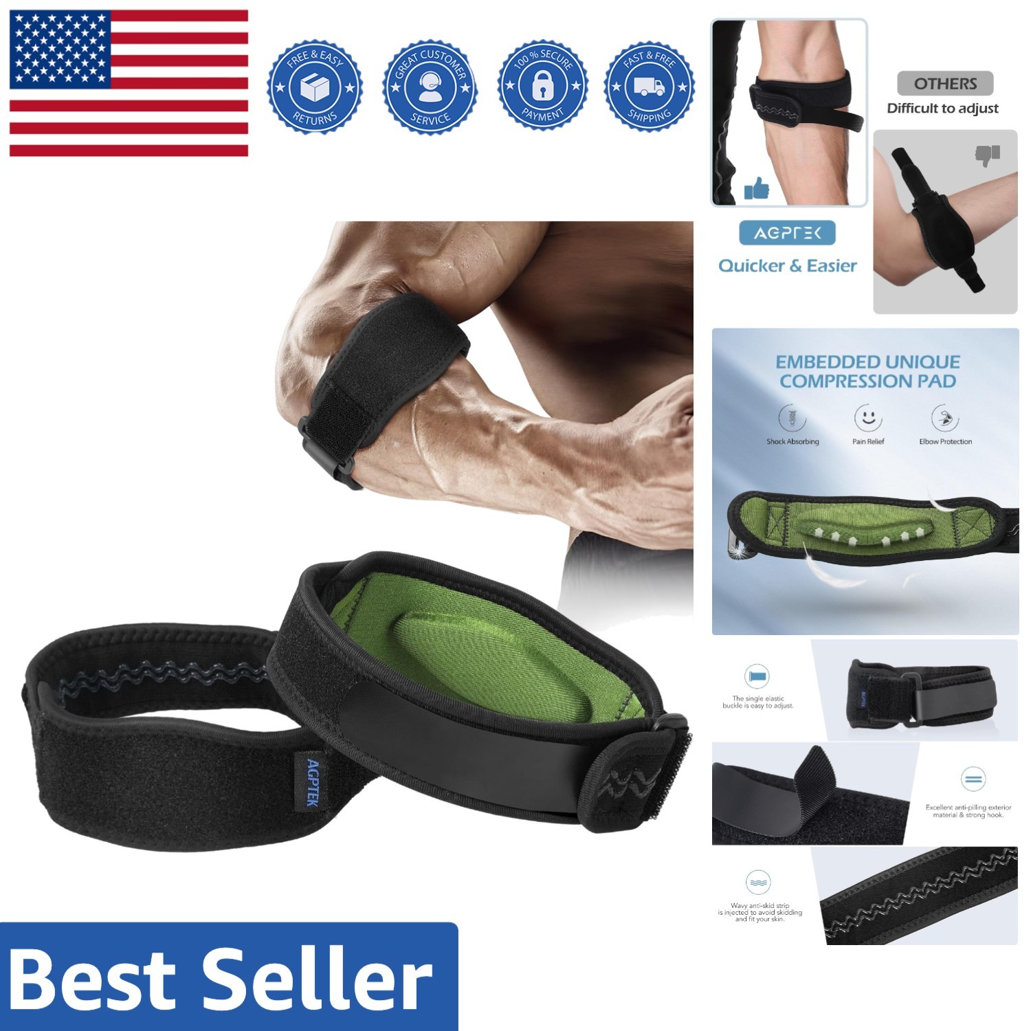2-Pack Lightweight Elbow Support for Tendonitis & Sports – Unisex Design