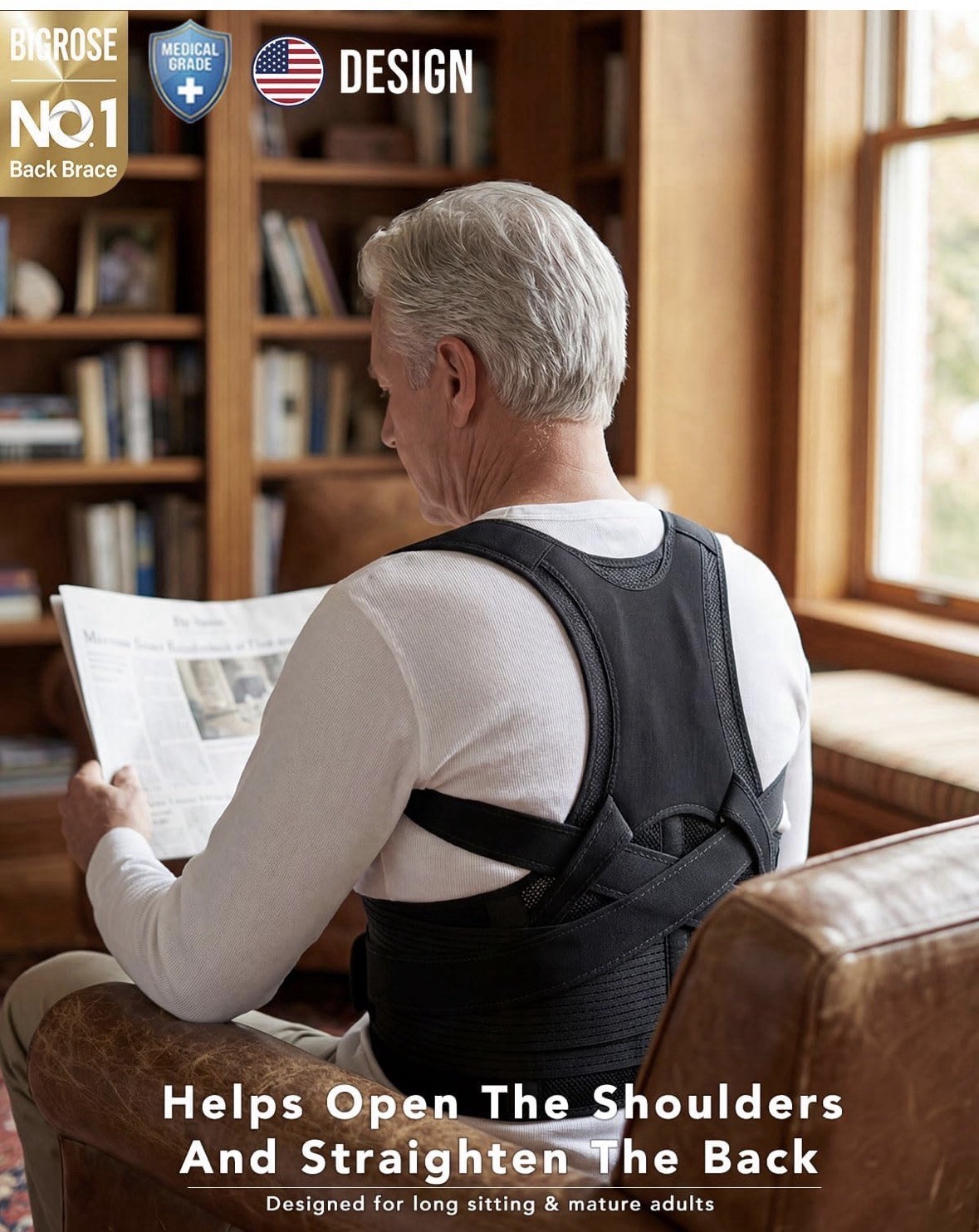 Advanced Full Back Brace Support for Upper & Lower Back, Spine & Neck Alignment