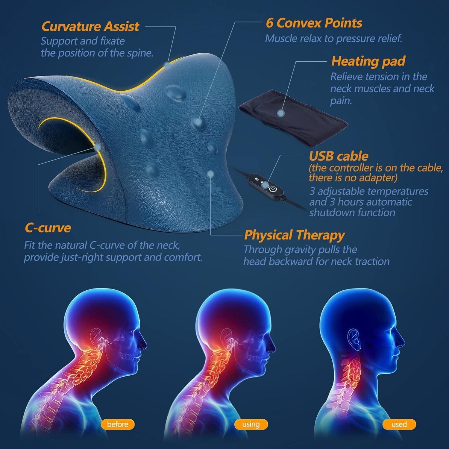 Neck Stretcher for Neck Pain Relief, Heated Cervical Traction Device Pillow w…