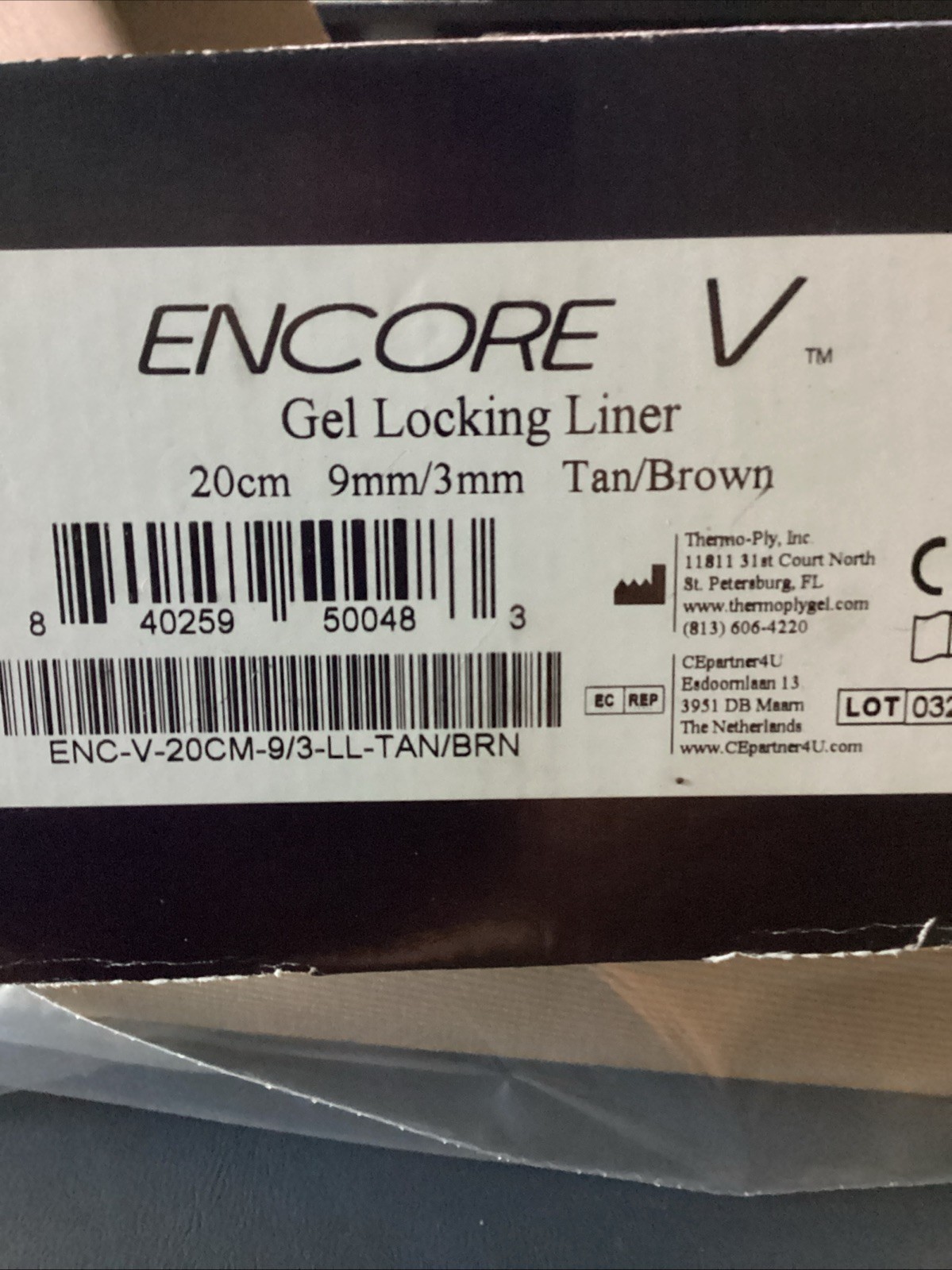 New Encore by Thermo-Ply Prosthetic Locking Liner size 20 cm 9mm/3mm beige