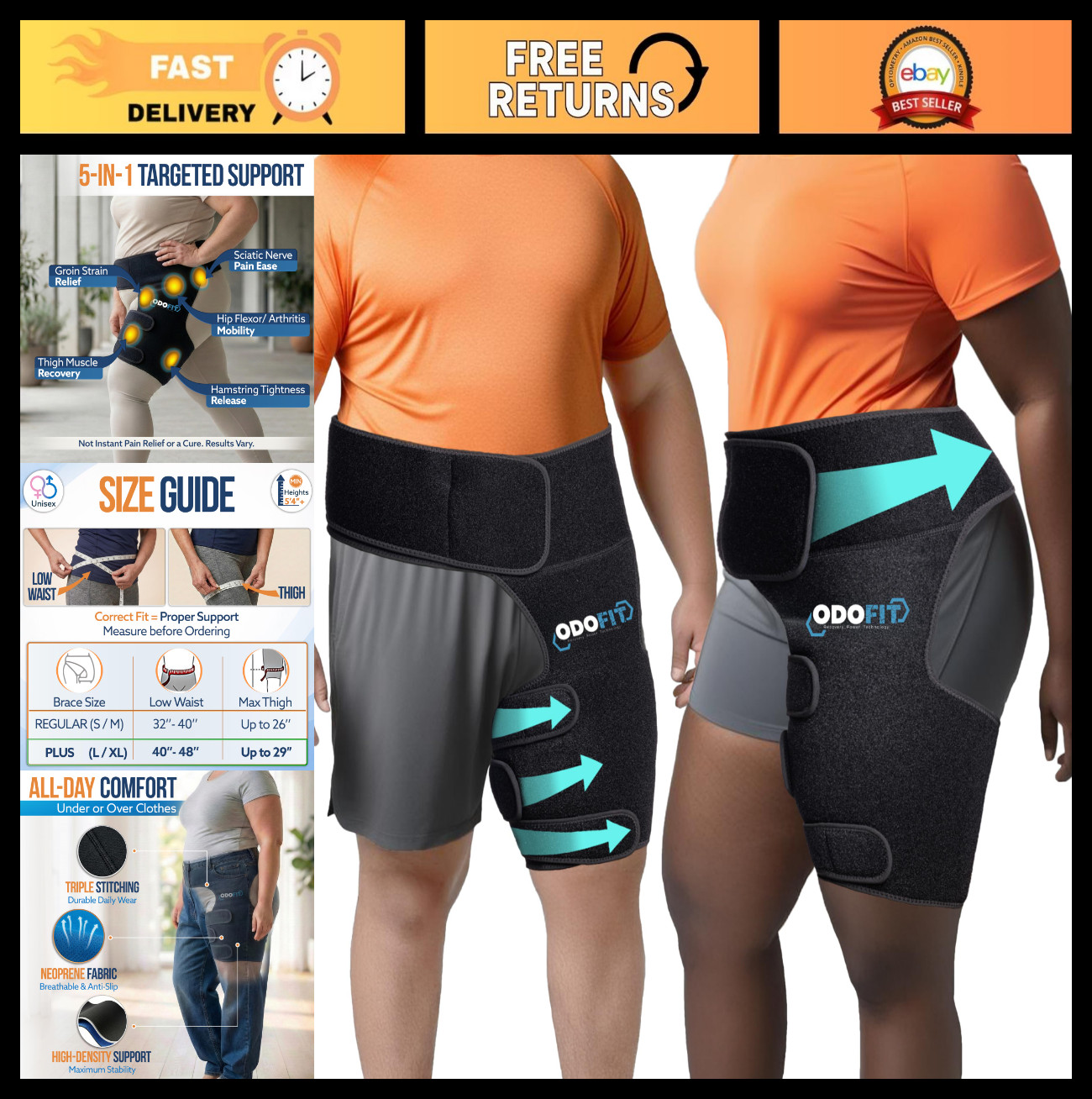 5-in-1 Adjustable Hip Brace for Sciatica Pain Relief, Groin & Thigh Support, Imp