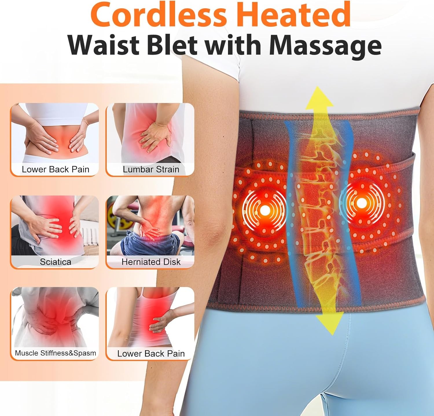 Red Light Therapy Massage Belt Electric Heated with Back Support Waist Vibration