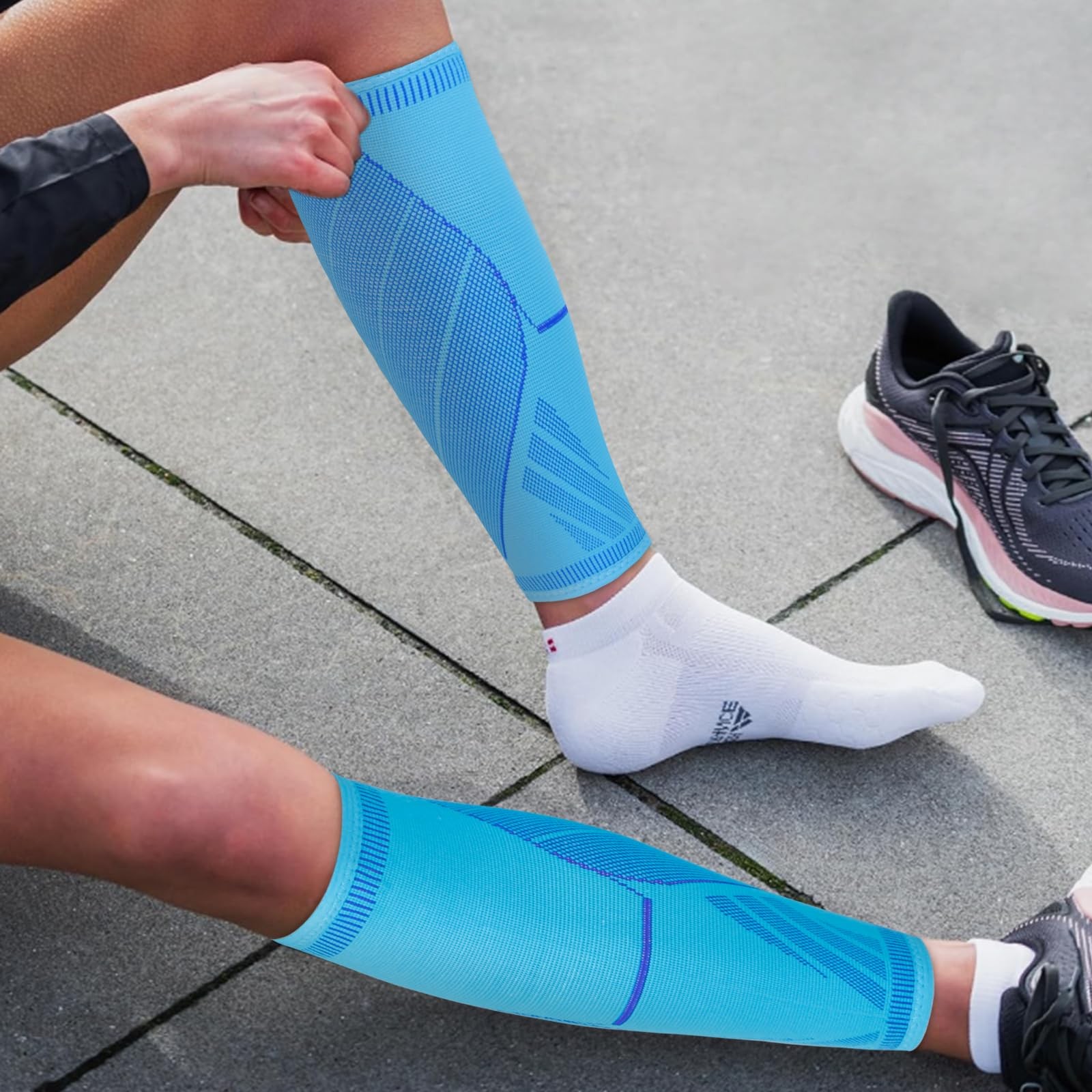 NuCamper Calf Compression Sleeve, Footless Socks for Large, Blue