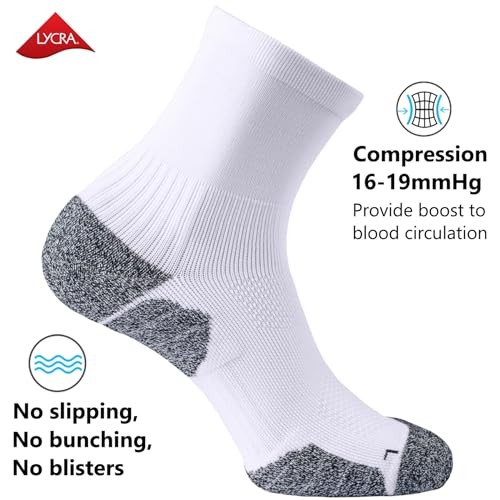 Compression Athletic Quarter Socks Cushioned for Men Women Medium 4-pairs White