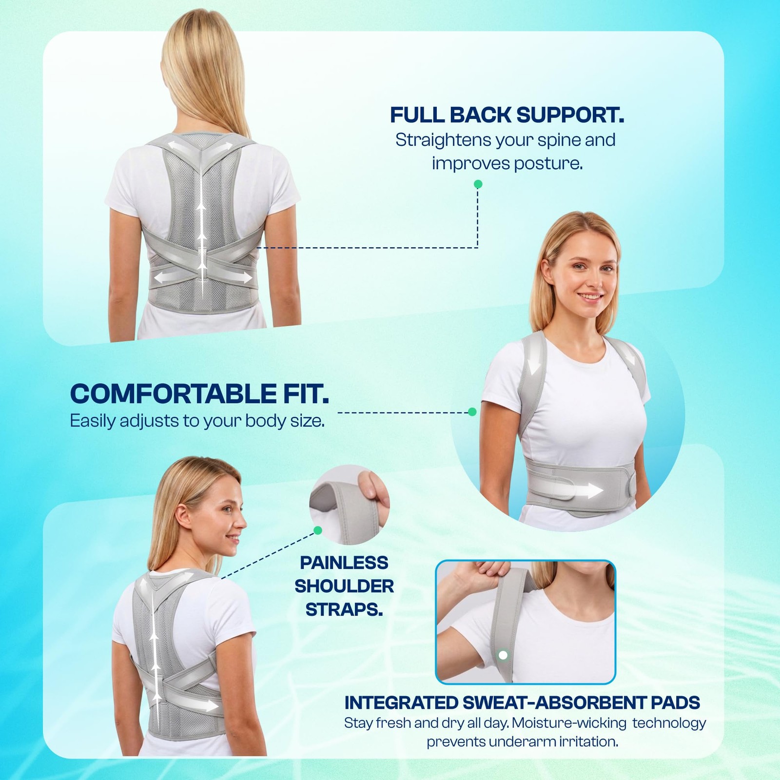 SUKHDA Adjustable Posture Corrector Back Brace for Men & Women – Large, Gray