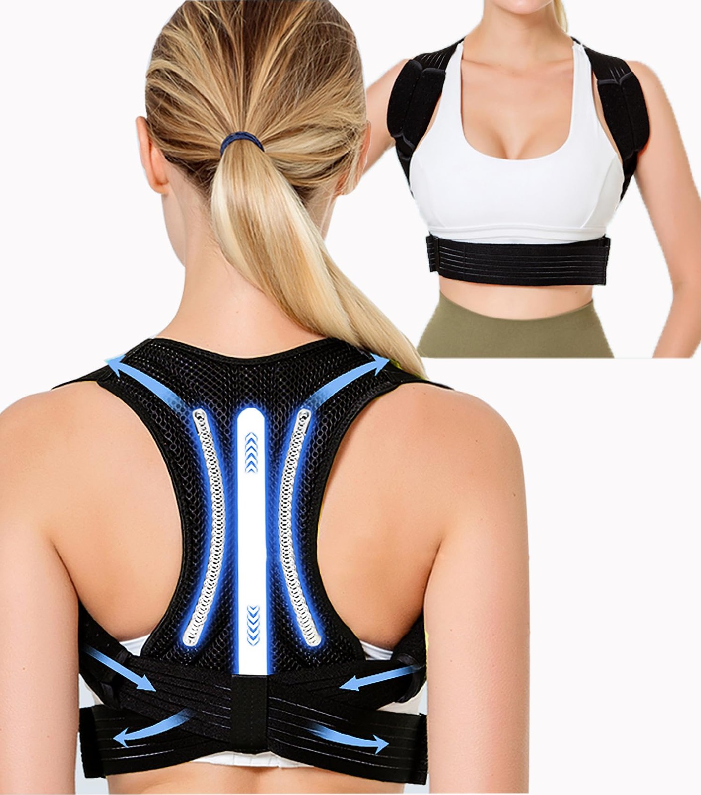FVVWVV Posture Corrector for Women & Men Adjustable Lightweight Medium, Black