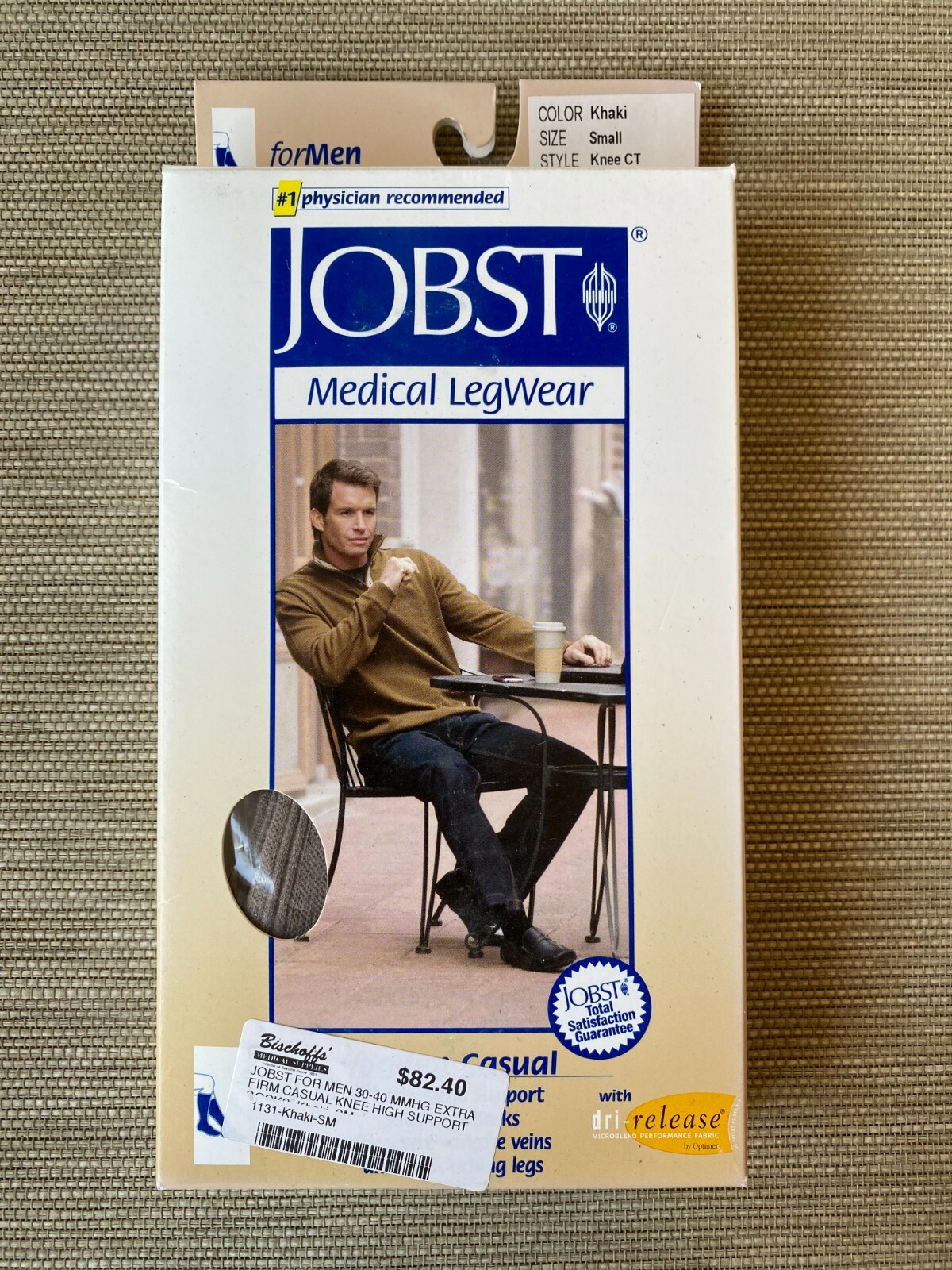 Jobst for Men Casual Knee High Socks 30-40 mmHG Khaki, Small