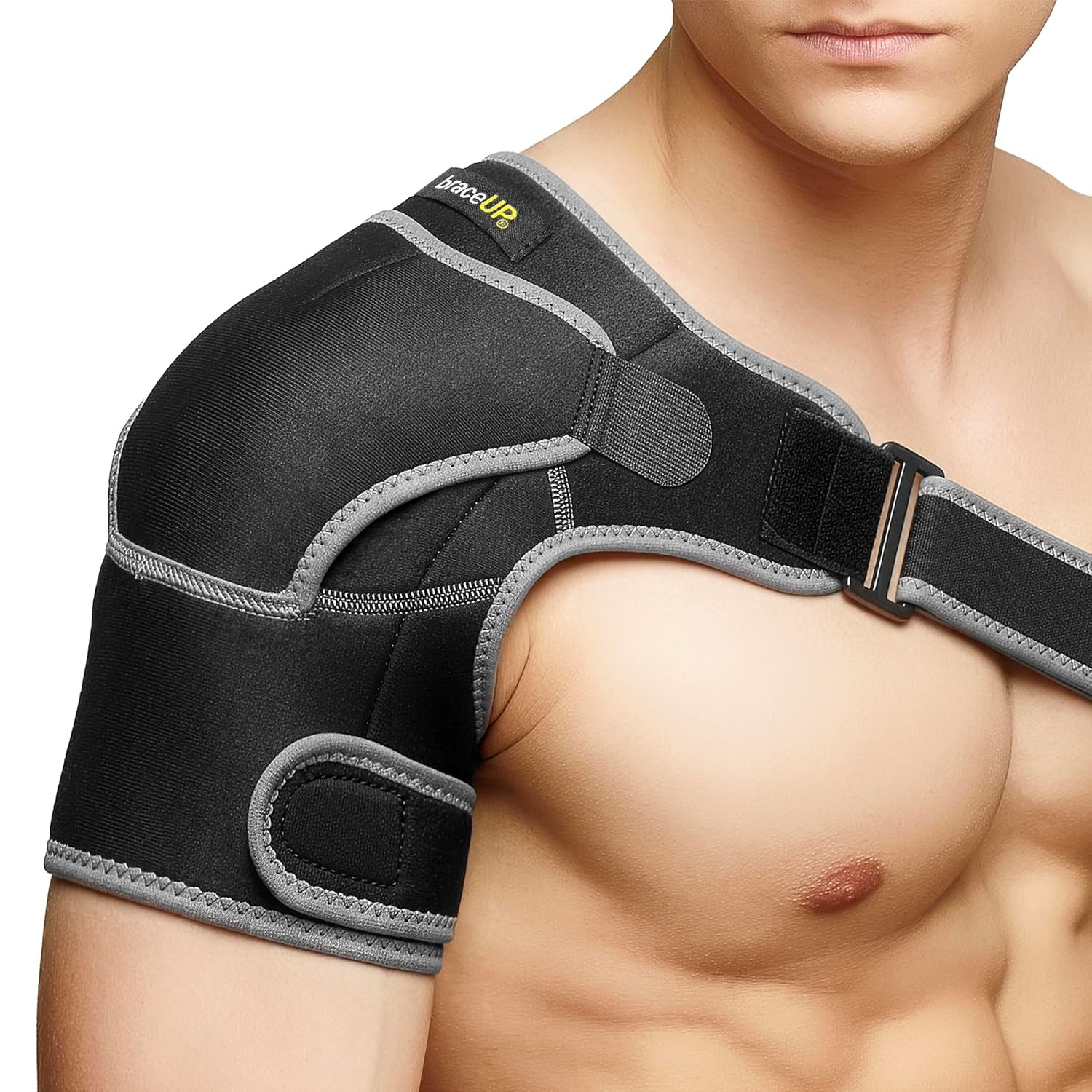 Shoulder Brace with Adjustable Support and Ice Pad Pocket for Pain Relief, Rotat