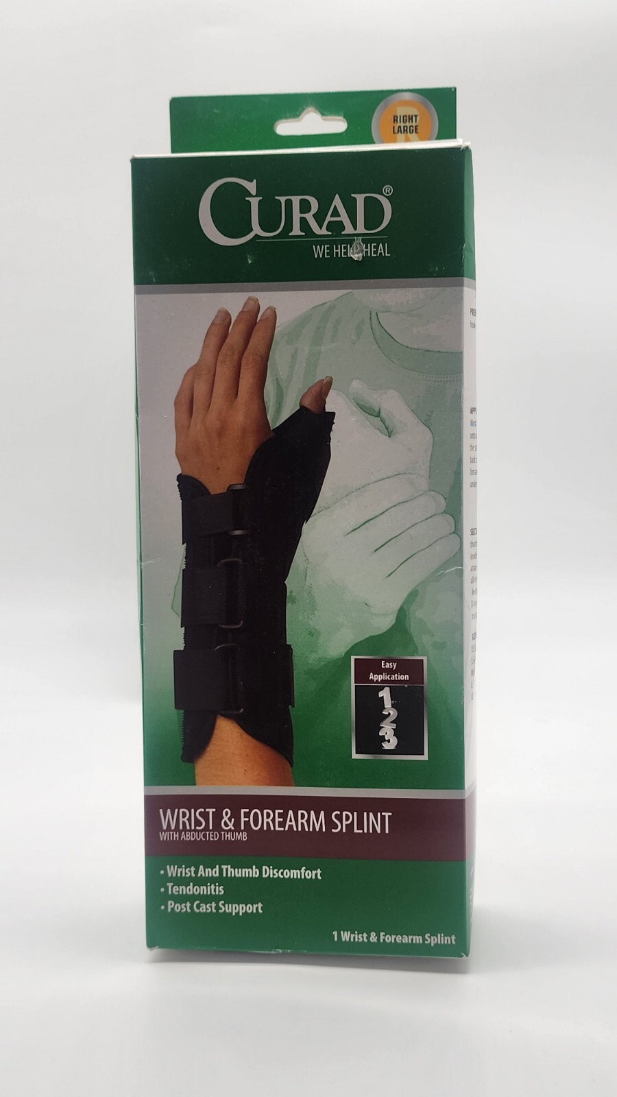 RIGHT Wrist & Forearm Splint Abducted Thumb, LARGE – ORT18210RLD – Curad – NIB