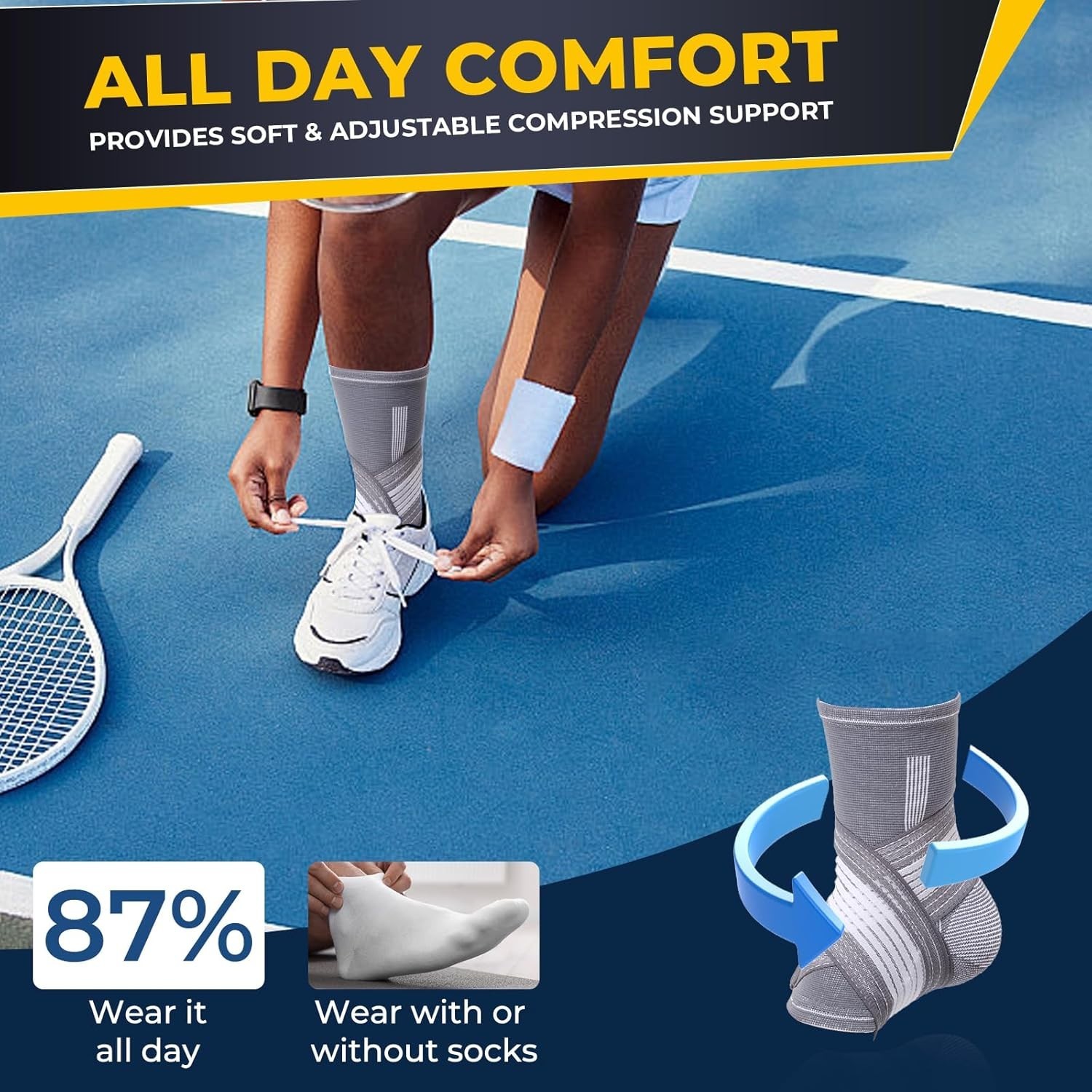 Adjustable Ankle Support Brace Gray, Size M, 1 Unit