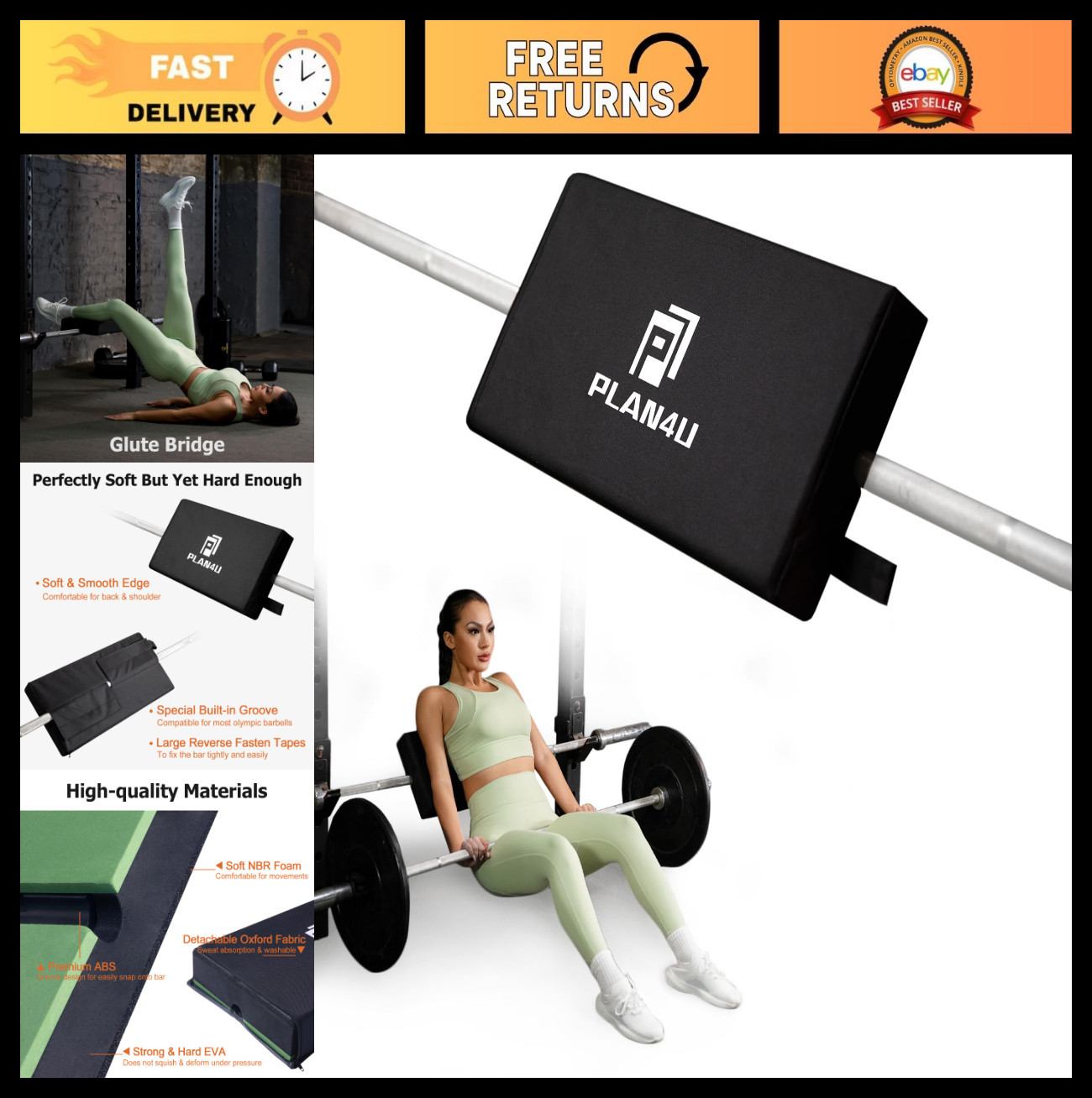 Hip Thrust Back Pad for Squat Rack & Barbell – Shoulder Support for Glute Bridge