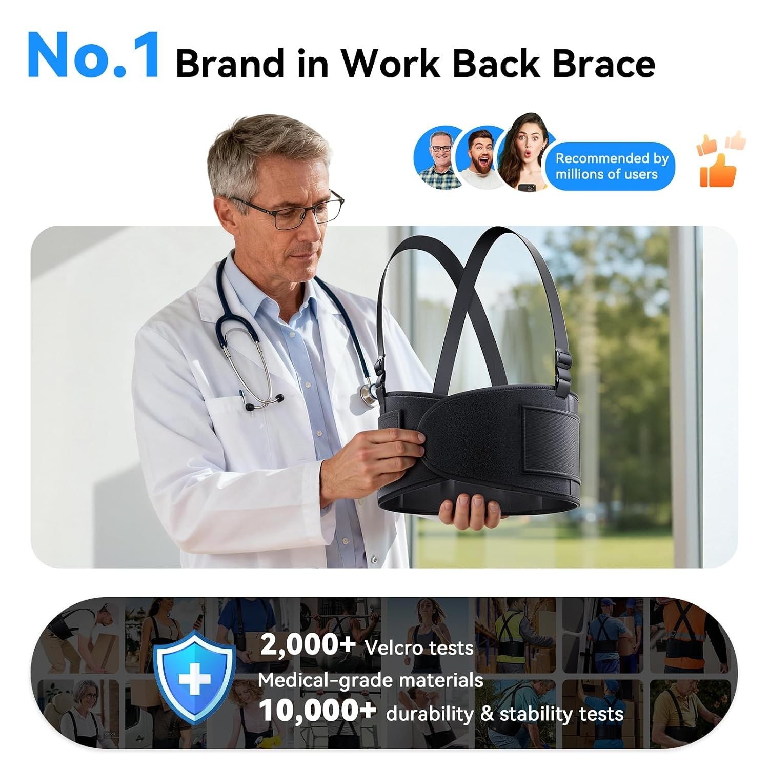 Work Back Brace Adjustable Lower Back Support Belt Sciatica Pain Relief