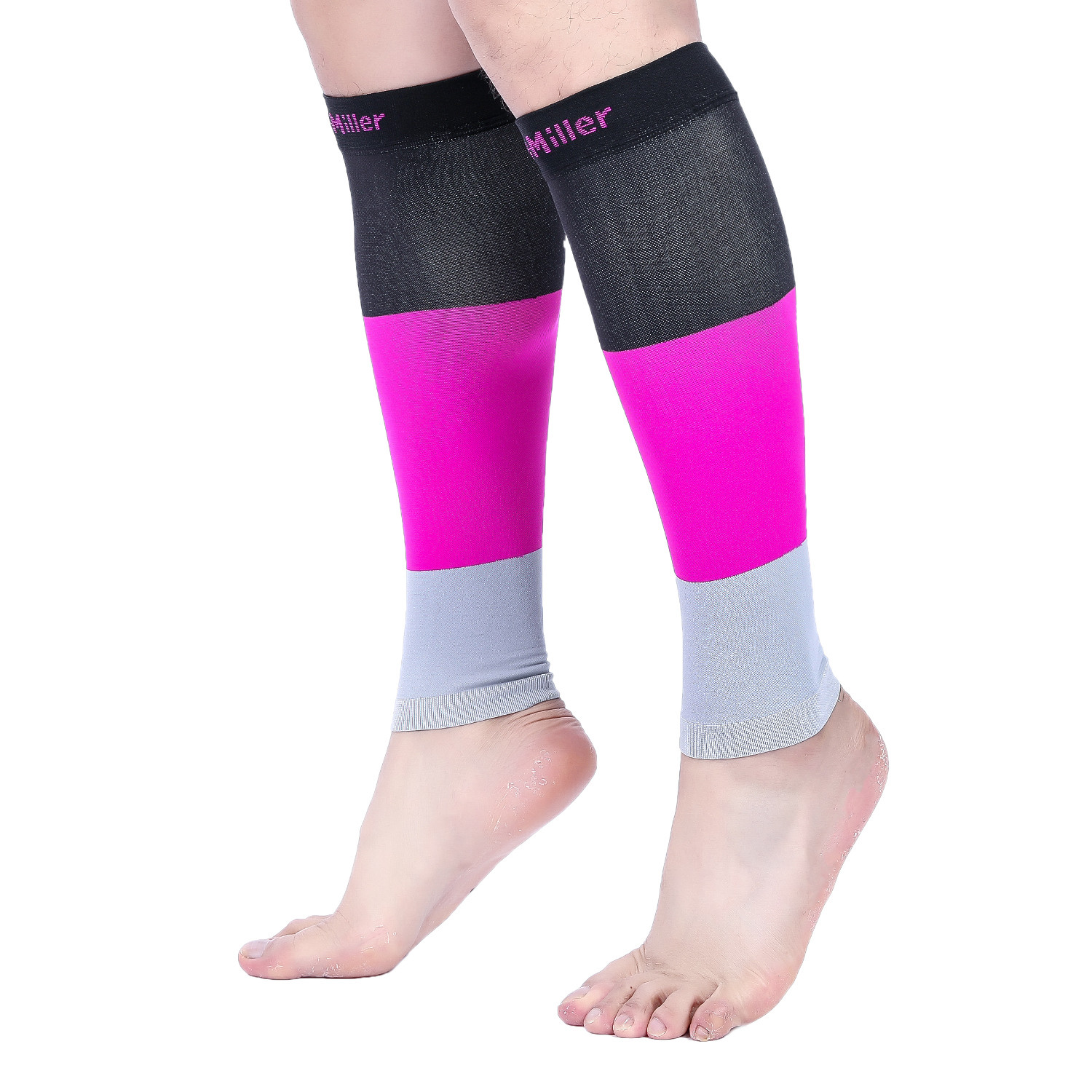 Doc Miller Calf Compression Sleeve 1Pair 20-30mmHg Varicose Veins BLACK/PINK/GRY