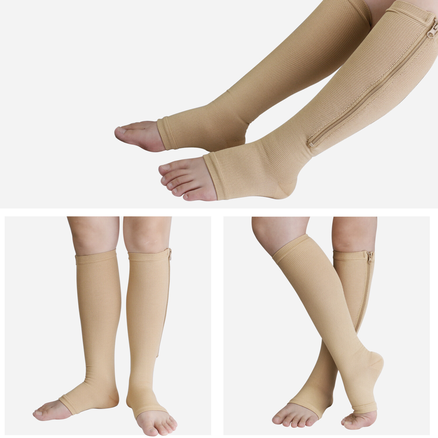 1-5 Pair Zippered Open Toe Compression Socks 20-30mmHg Calf Leg Support Stocking