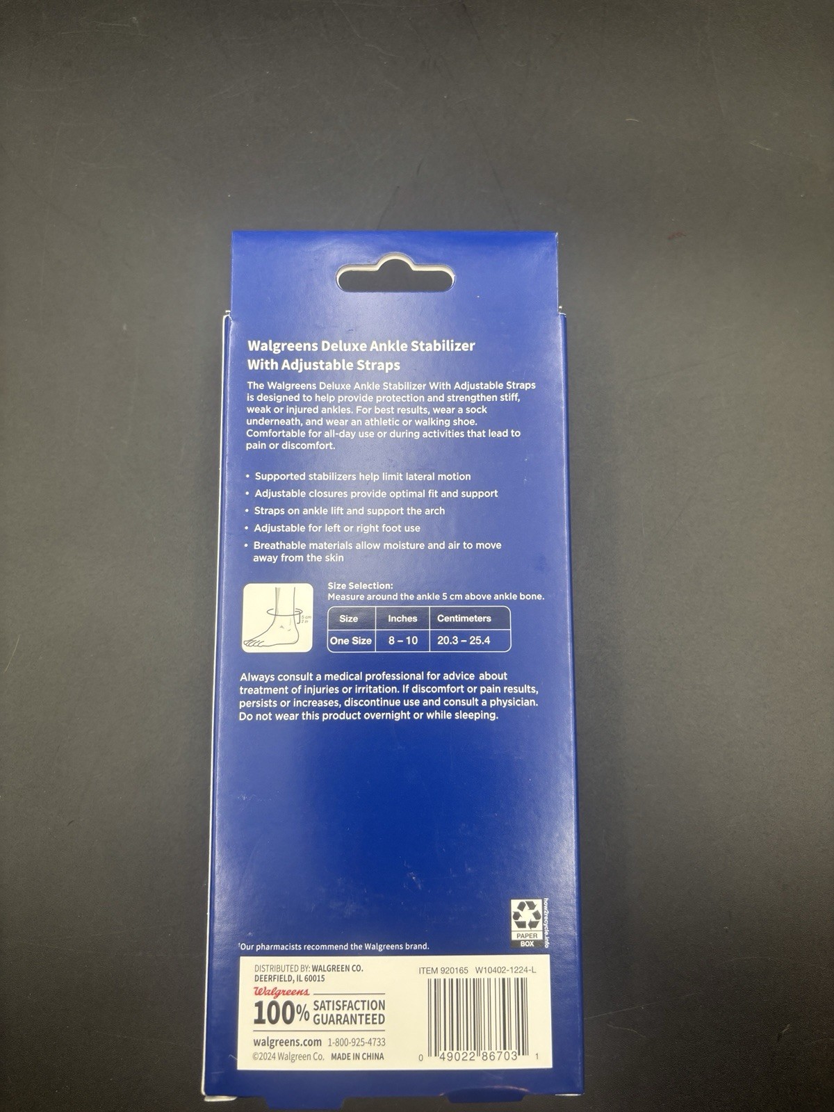 Walgreens Deluxe Ankle Stabilizer with Adjustable Straps – One Size Fits Most