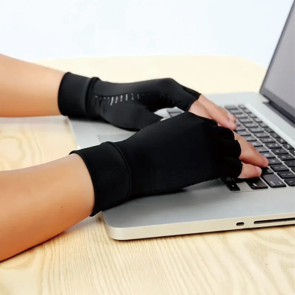 1Pair Black Copper Arthritis Compression Gloves Hand Support Pain Relief Joint
