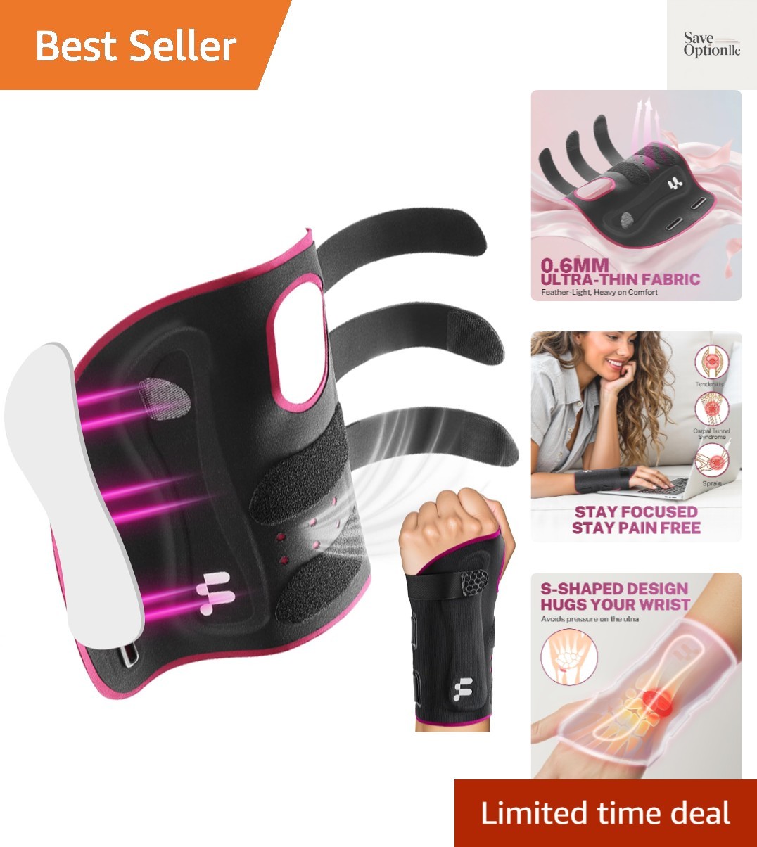 Ultra Thin Carpal Tunnel Wrist Brace, Breathable Yoga Fabric with S-Splints f…