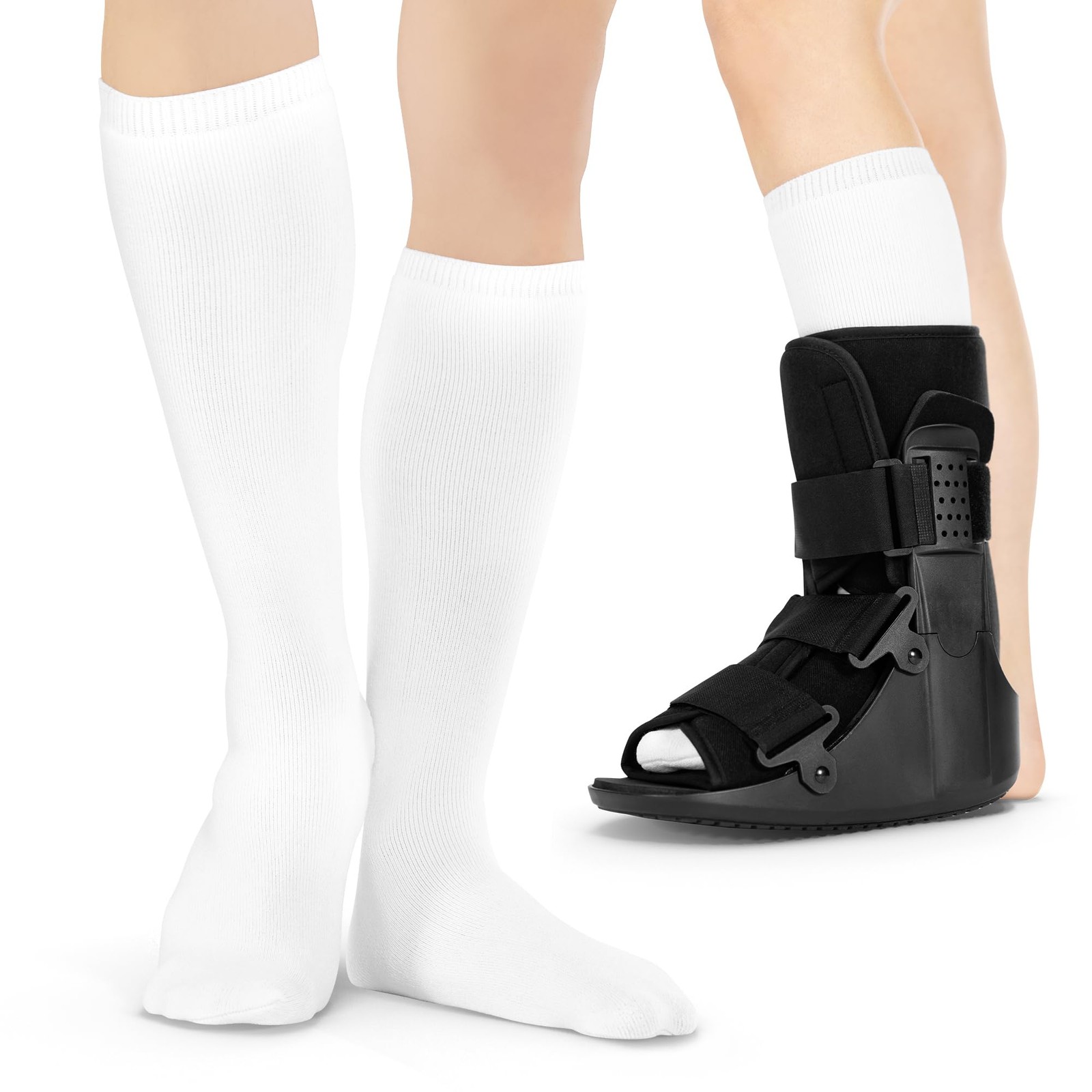 BraceAbility Walking Boot Sock Liners – (1 Universal – Tall – 1 Pair, White