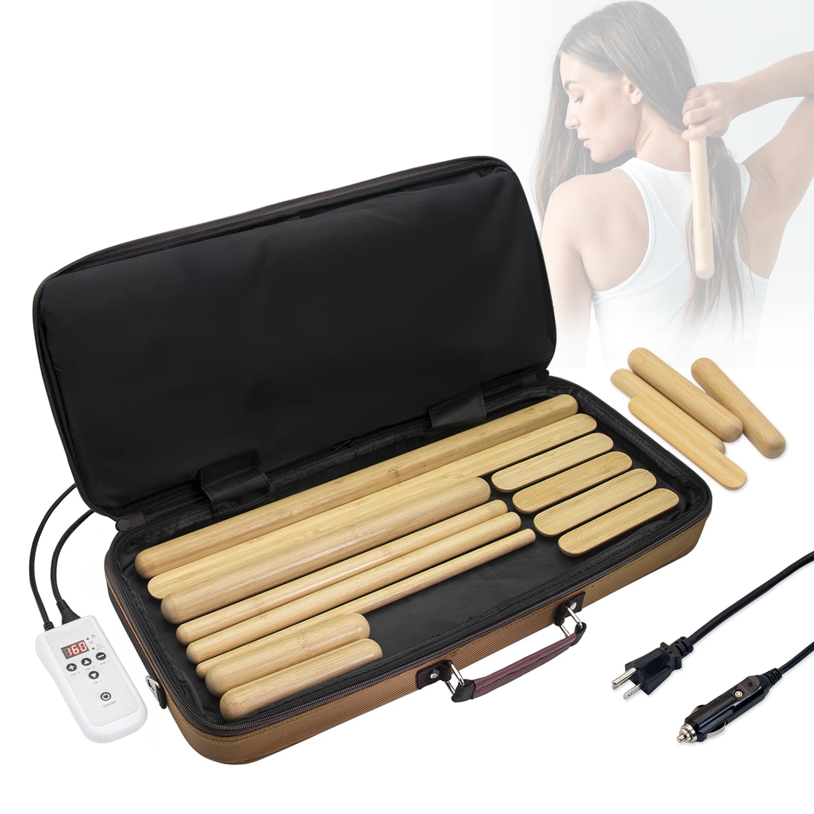 Portable Massage Stone Warmer Electric Heater with 12 sticks, Brown