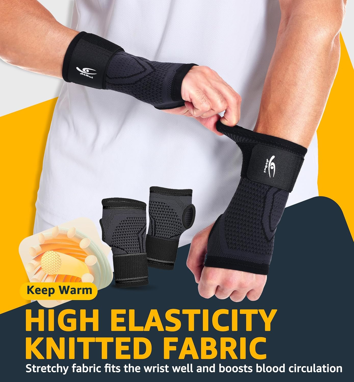 2-Pack Wrist Brace Wrist Wraps, Hand Compression Sleeves with Wrist Straps Su…