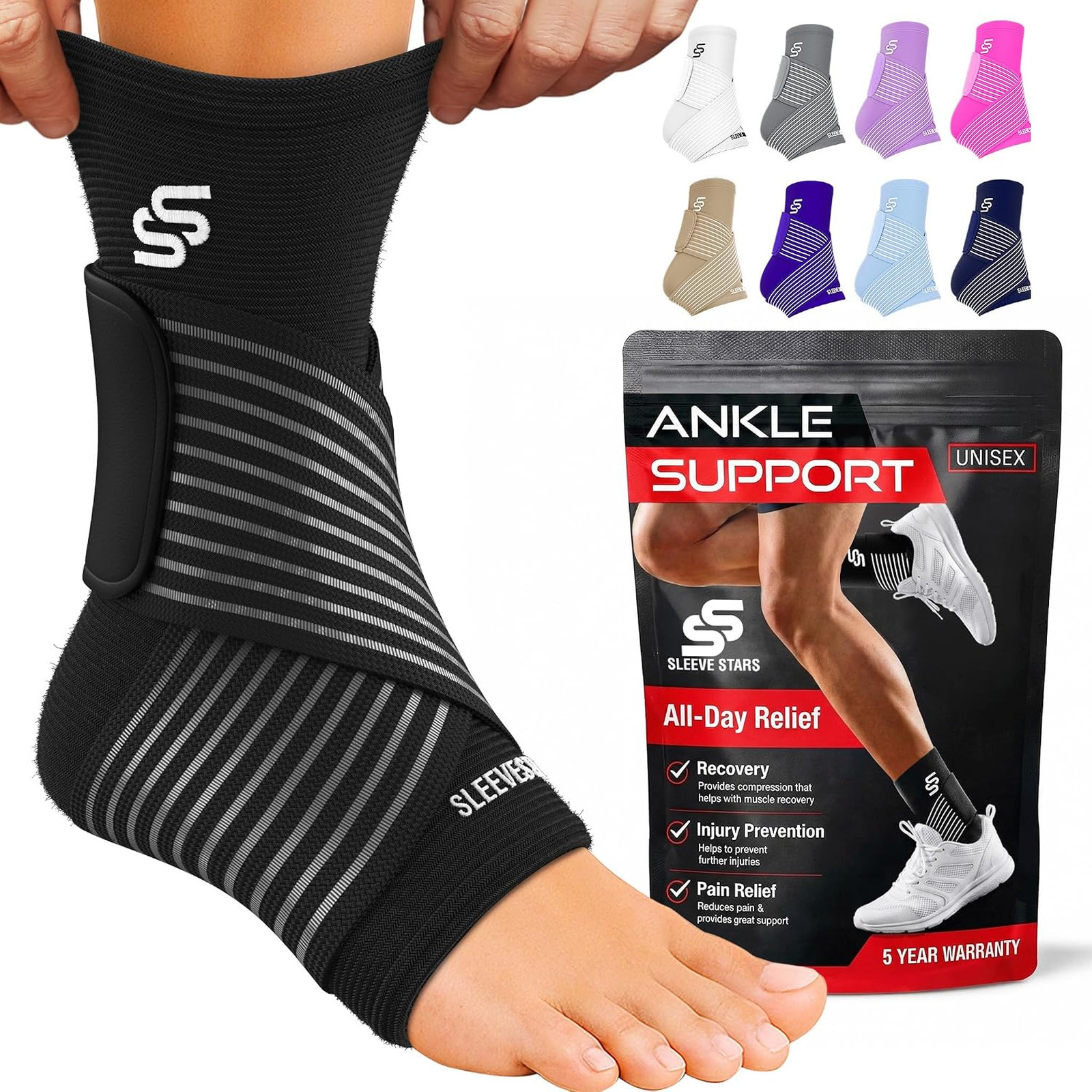Ankle Brace Sleeve with Removable Strap for Women Men Sprain Support Compression