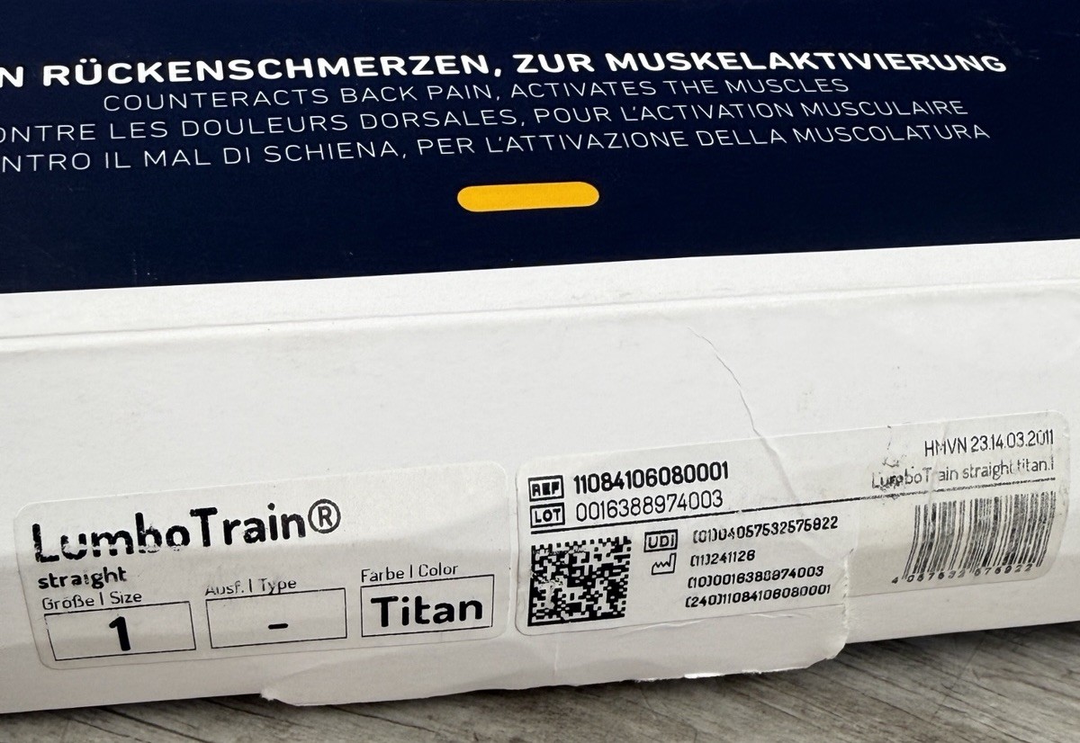 Bauerfeind LumboTrain Straight Back Support Brace Lumbar Belt Size 1 Titan 11084