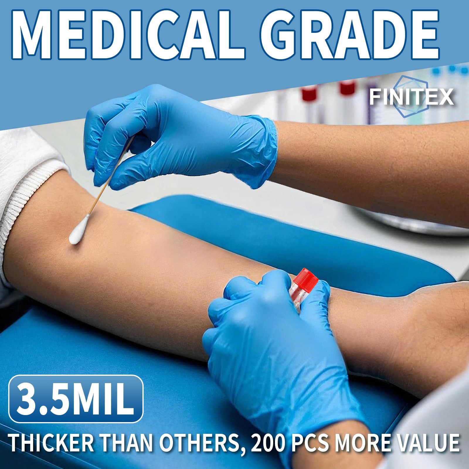 FINITEX Blue Disposable Nitrile Exam Gloves – 200 Medium (Pack of 200),