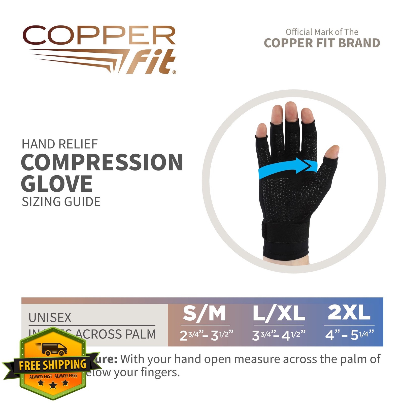 Copper Fit Hand Relief Compression Gloves Black Large-XLarge