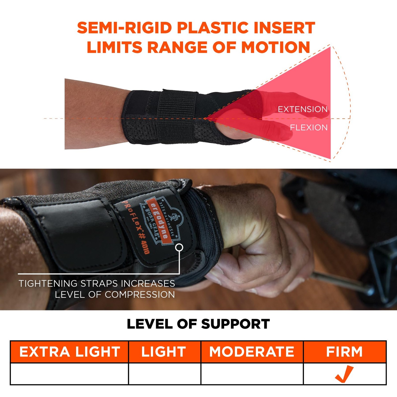 Ergodyne ProFlex 4010 Double-Strap Left Wrist Support, Black, Small, Black