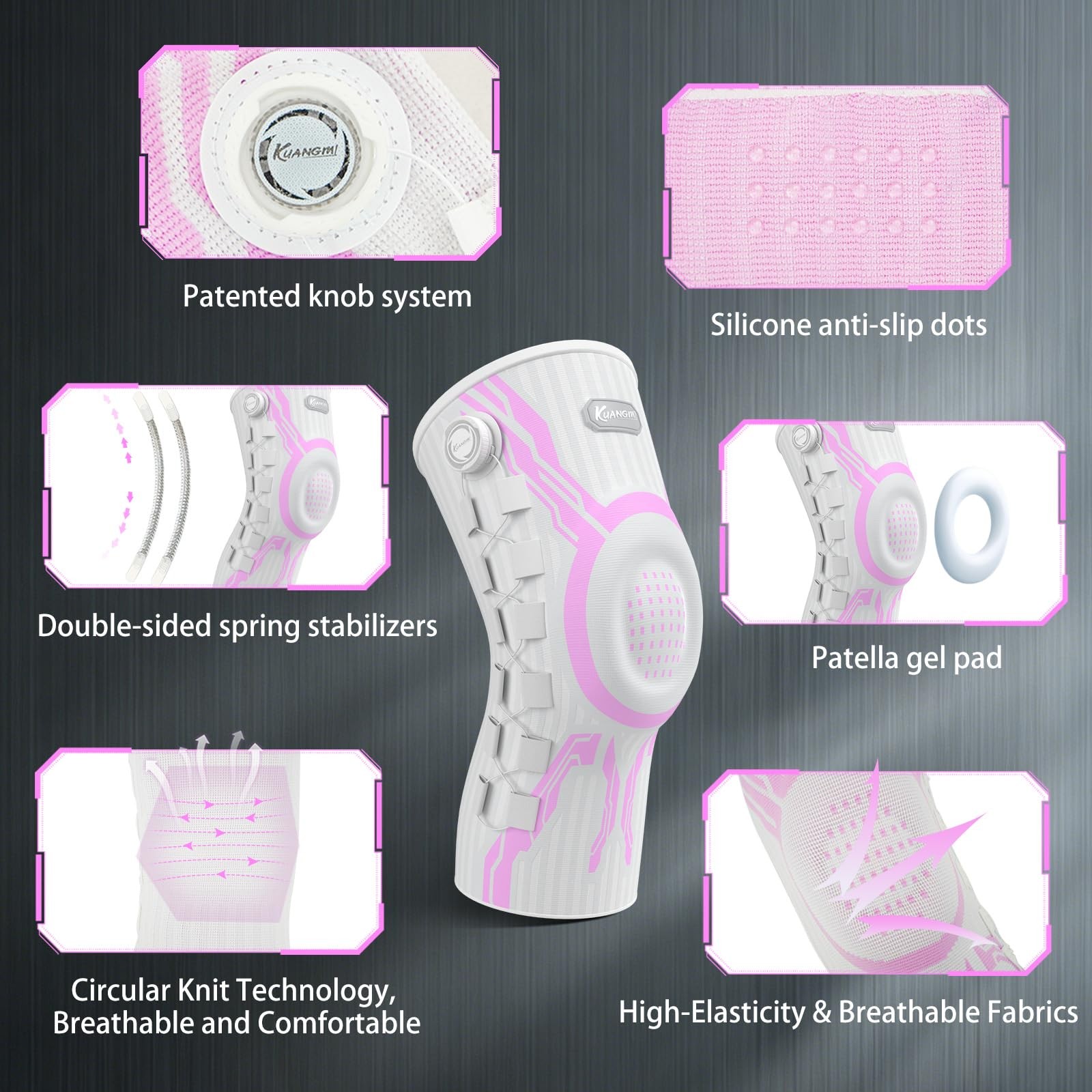 Kuangmi Knob Knee Brace for Pain Relief, Knee Support with Patella Gel Pad an…